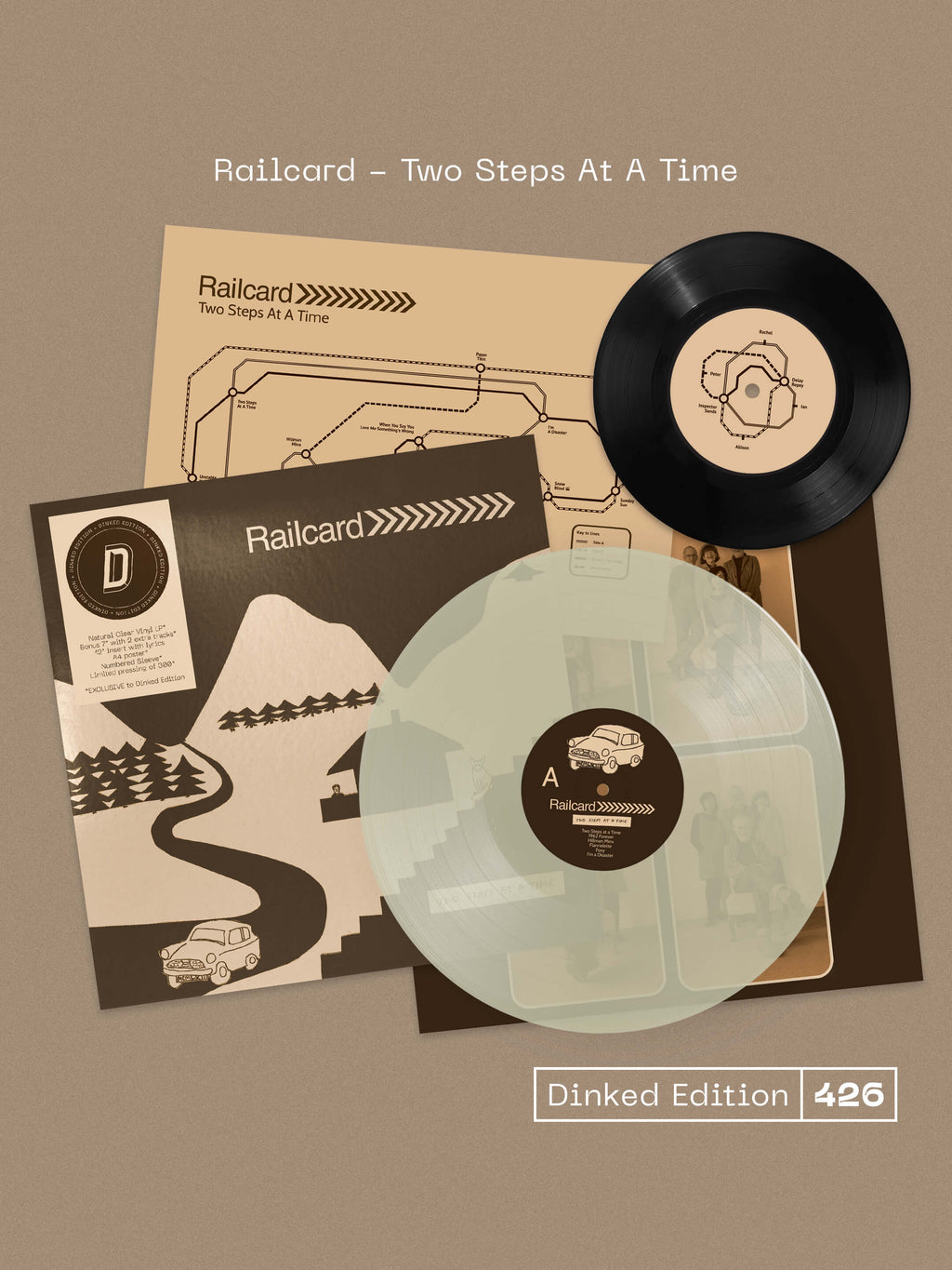 RAILCARD - TWO STEPS AT A TIME - DINKED EDITION 426 - NATURAL CLEAR VINYL LP + BONUS 7" + LYRIC SHEET & POSTER