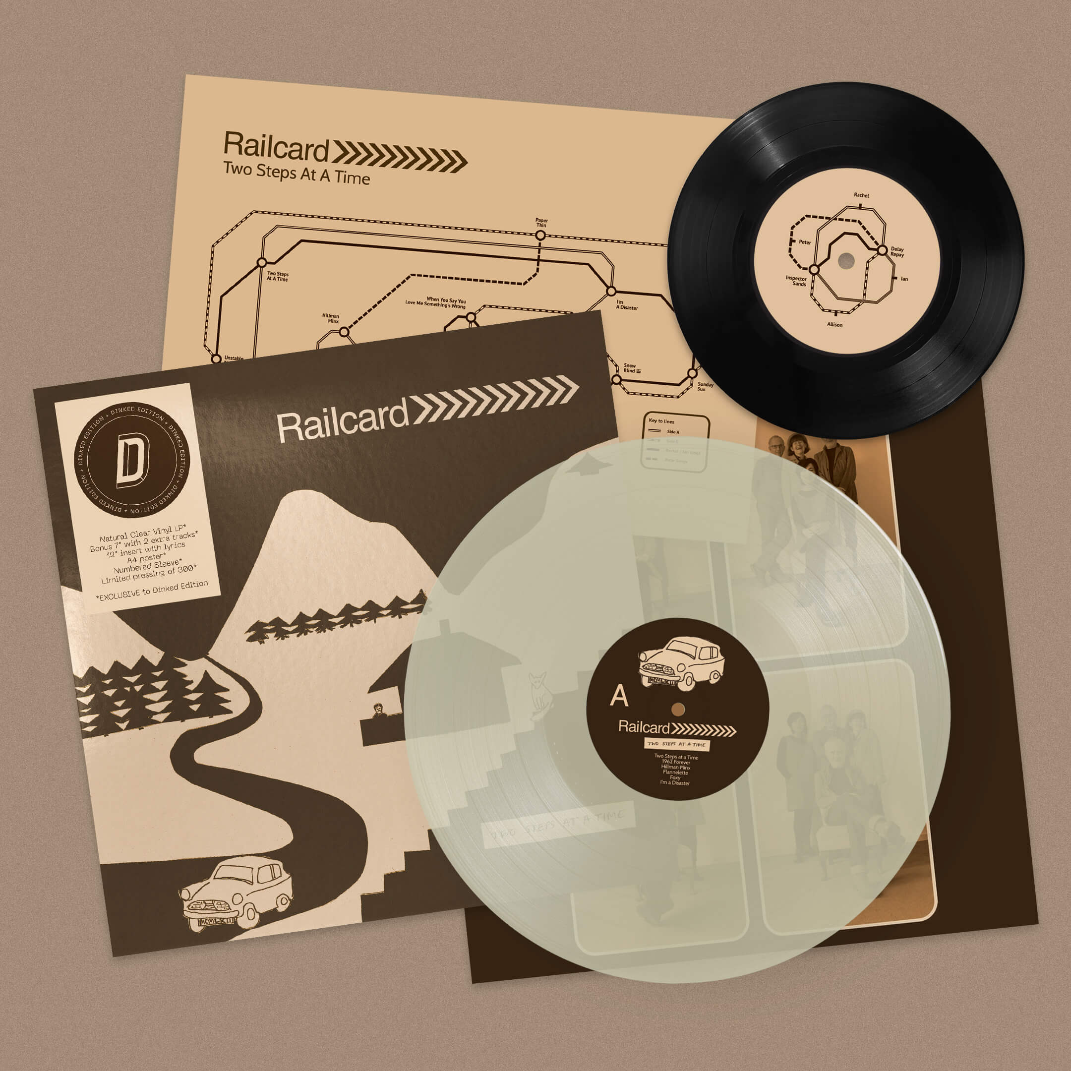 RAILCARD - TWO STEPS AT A TIME - DINKED EDITION 426 - NATURAL CLEAR VINYL LP + BONUS 7" + LYRIC SHEET & POSTER