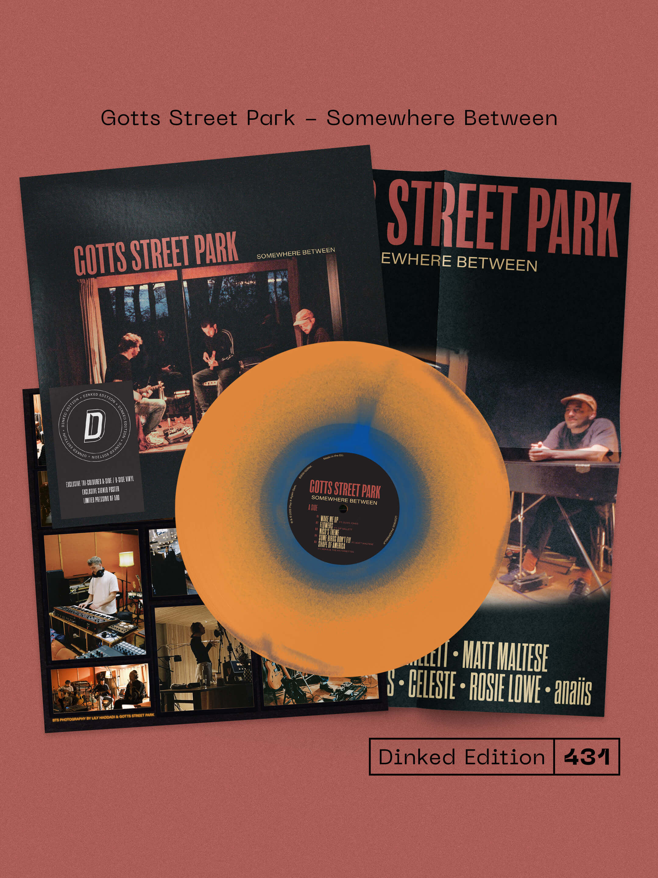 GOTTS STREET PARK - SOMEWHERE BETWEEN - DINKED EDITION 431 - TRI-COLOUR EFFECT VINYL LP + SIGNED POSTER