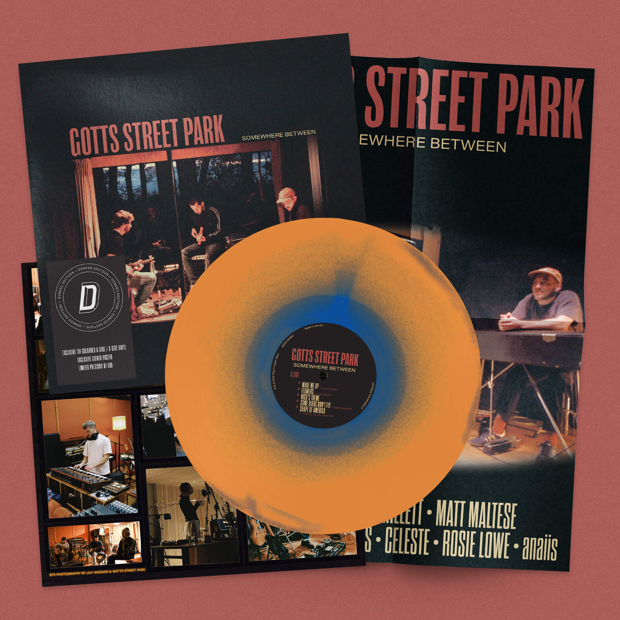 GOTTS STREET PARK - SOMEWHERE BETWEEN - DINKED EDITION 431 - TRI-COLOUR EFFECT VINYL LP + SIGNED POSTER
