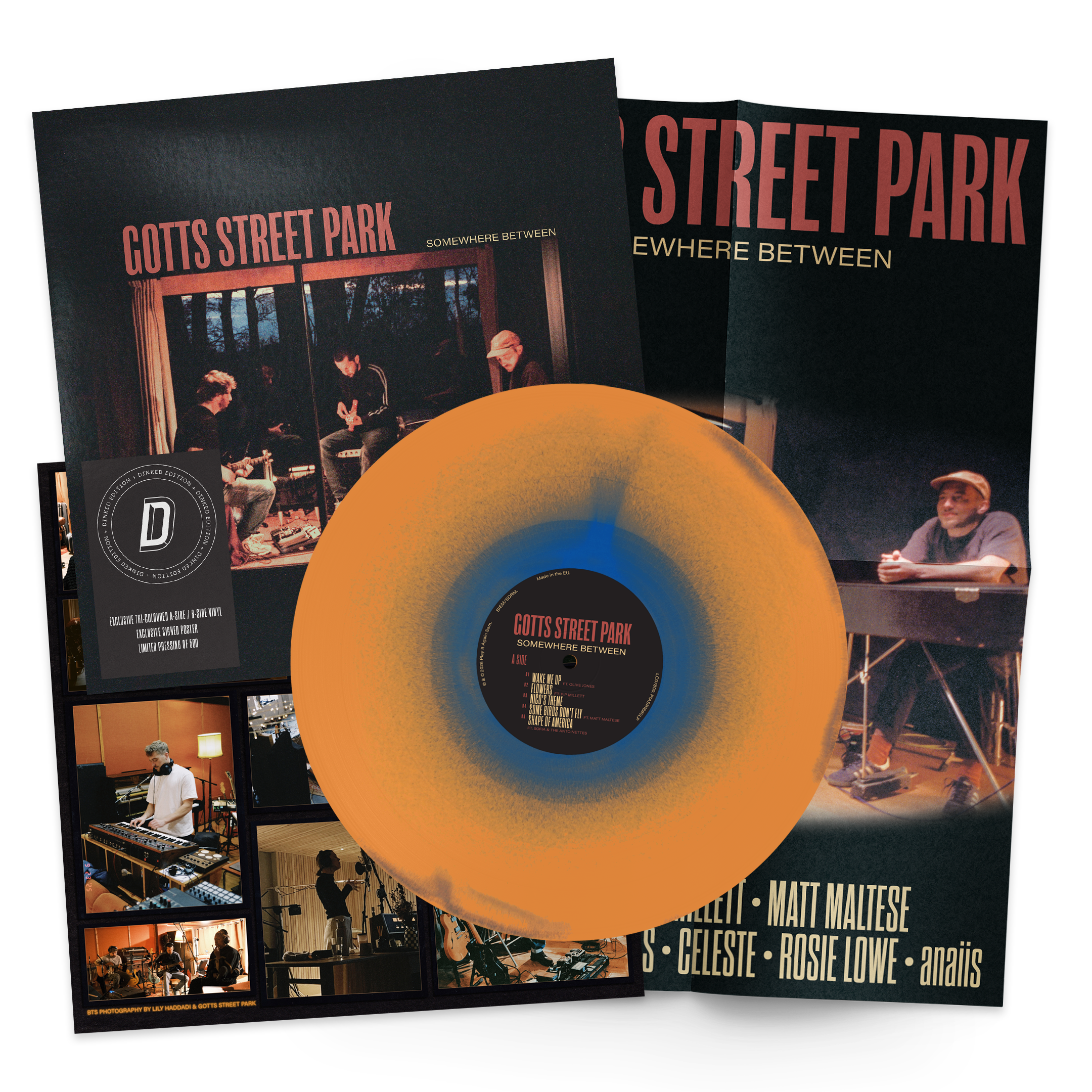 GOTTS STREET PARK - SOMEWHERE BETWEEN - DINKED EDITION 431 - TRI-COLOUR EFFECT VINYL LP + SIGNED POSTER