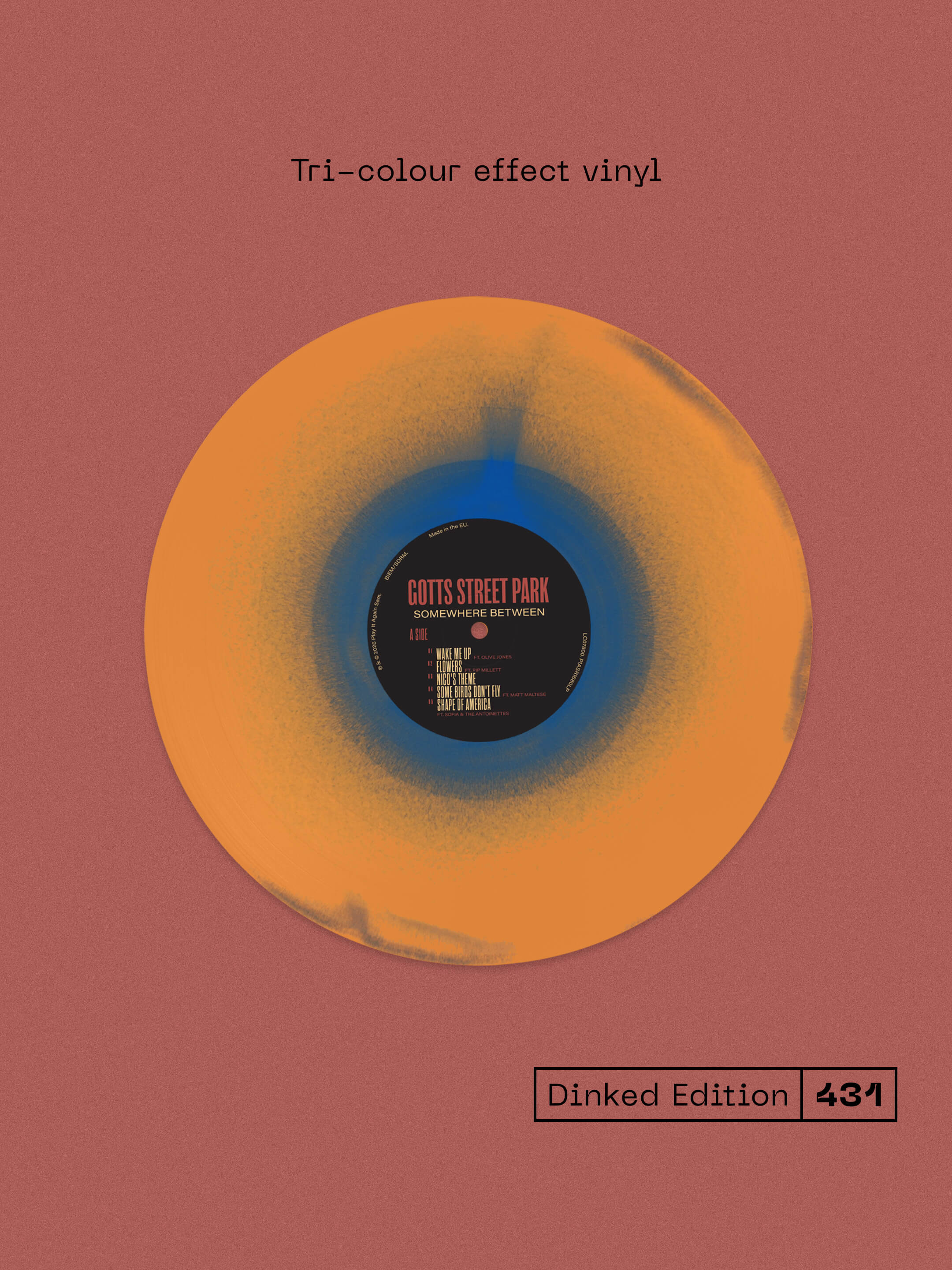 GOTTS STREET PARK - SOMEWHERE BETWEEN - DINKED EDITION 431 - TRI-COLOUR EFFECT VINYL LP + SIGNED POSTER