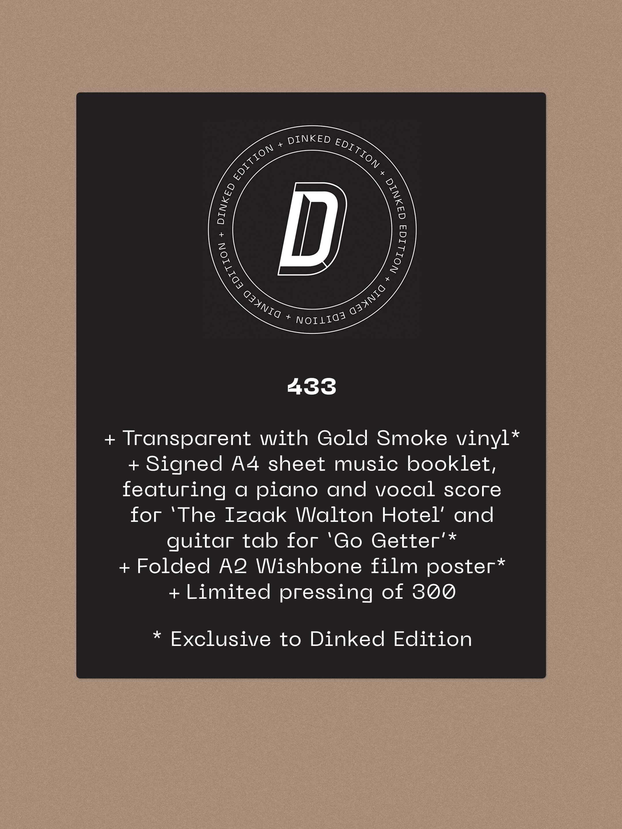 CLARA MANN - WISHBONE - DINKED EDITION 433 - TRANSPARENT WITH GOLD SMOKE VINYL LP + SIGNED BOOKLET & POSTER