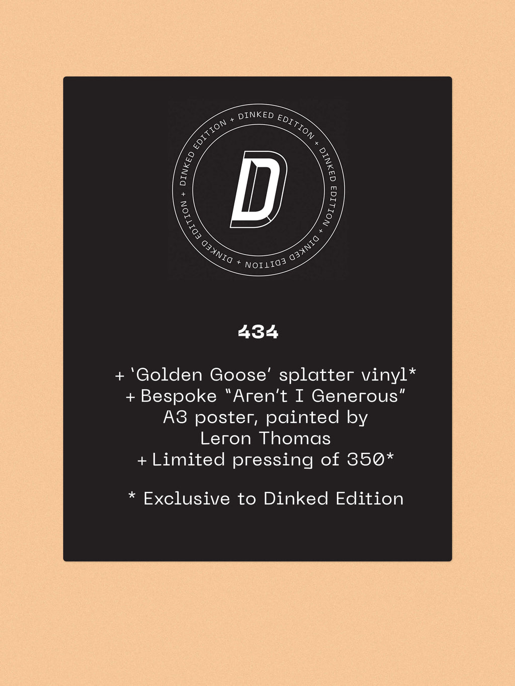 PAN AMSTERDAM - PANARAMA - DINKED EDITION 434 - GOLDEN GOOSE SPLATTER VINYL LP + BESPOKE A3 POSTER - LTD PRESSING OF 350