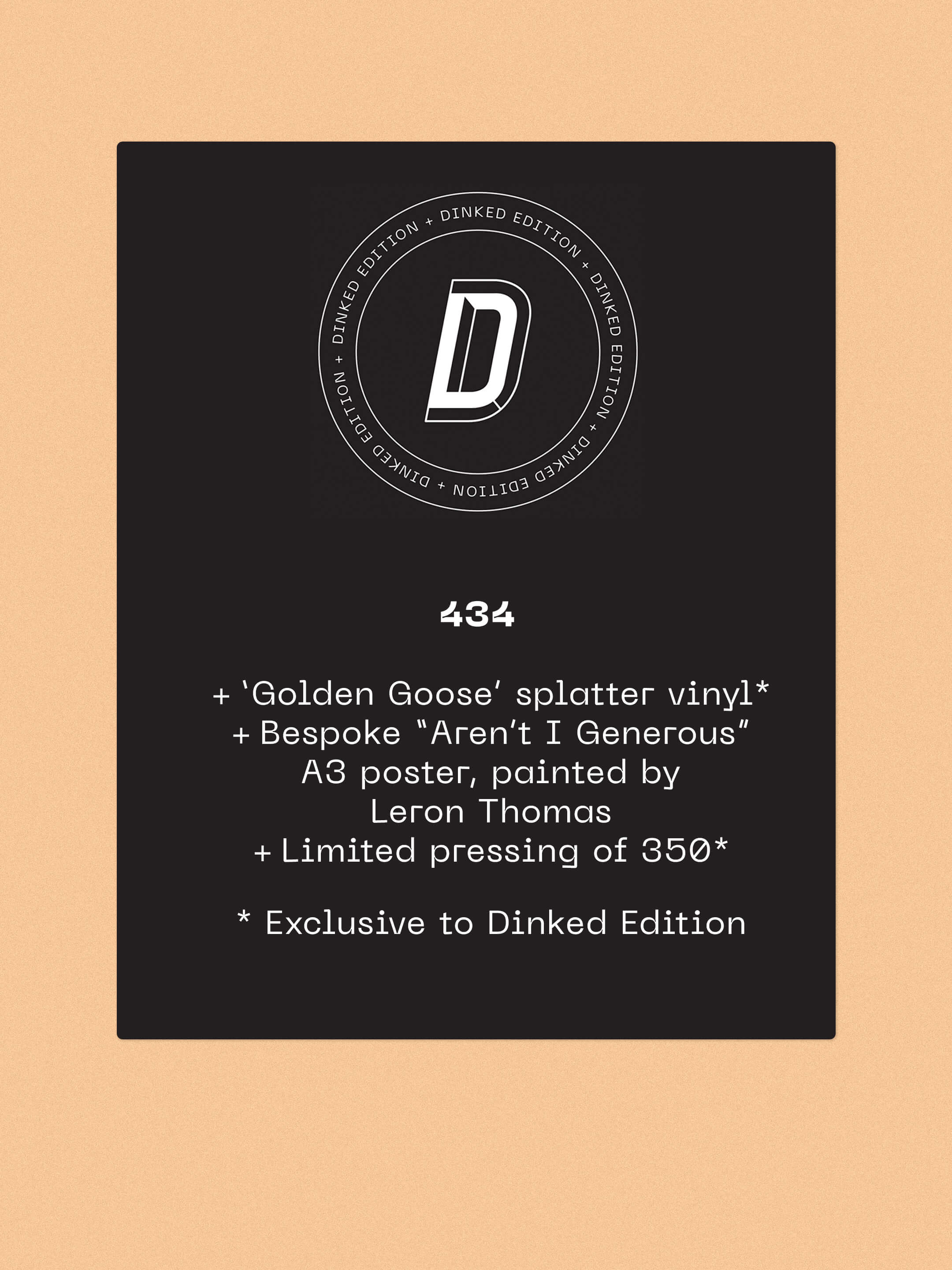 PAN AMSTERDAM - PANARAMA - DINKED EDITION 434 - GOLDEN GOOSE SPLATTER VINYL LP + BESPOKE A3 POSTER - LTD PRESSING OF 350