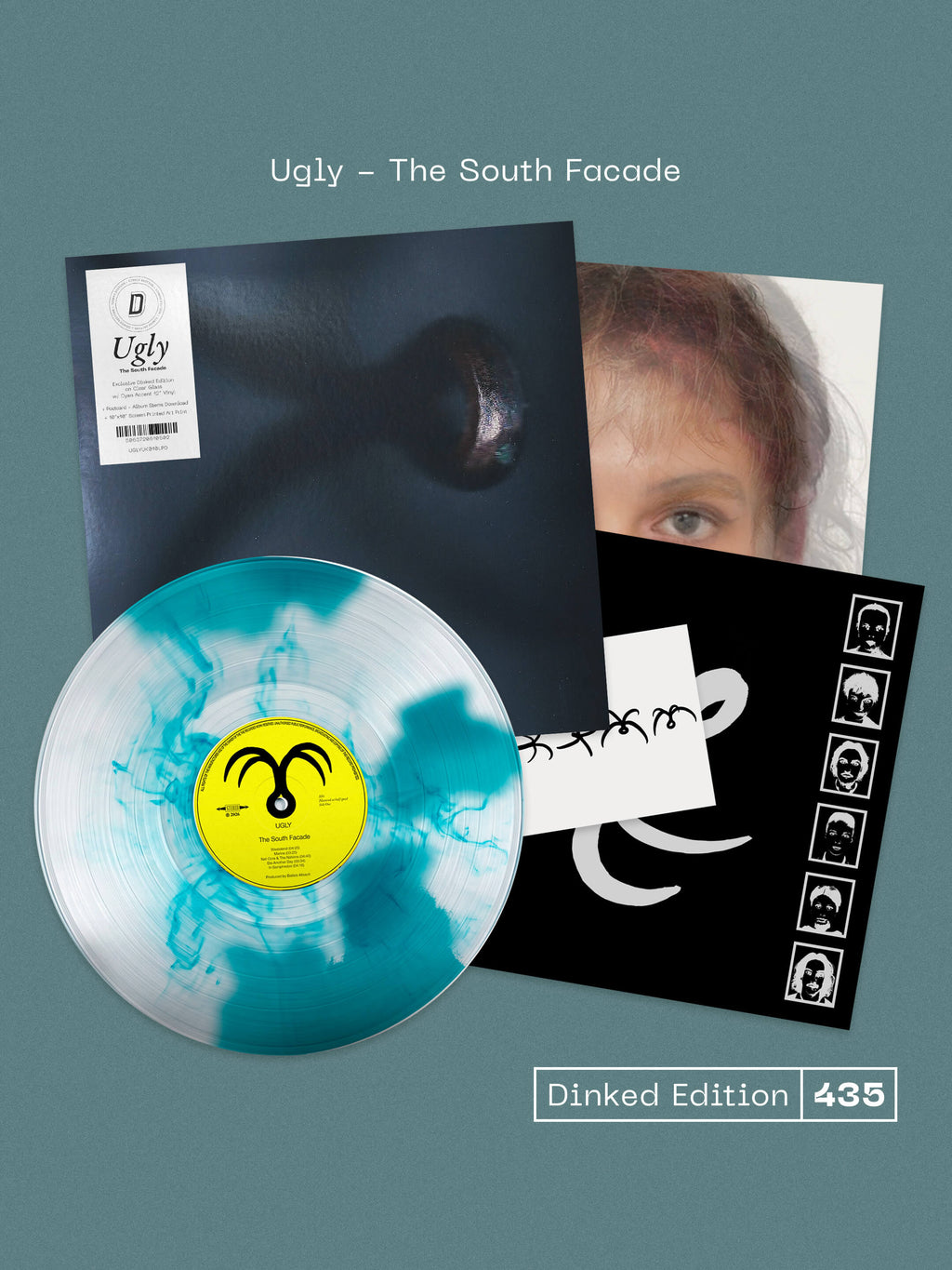 UGLY - THE SOUTH FACADE - DINKED EDITION 435 - CLEAR GLASS WITH CYAN ACCENT VINYL LP + POSTCARD & ART PRINT