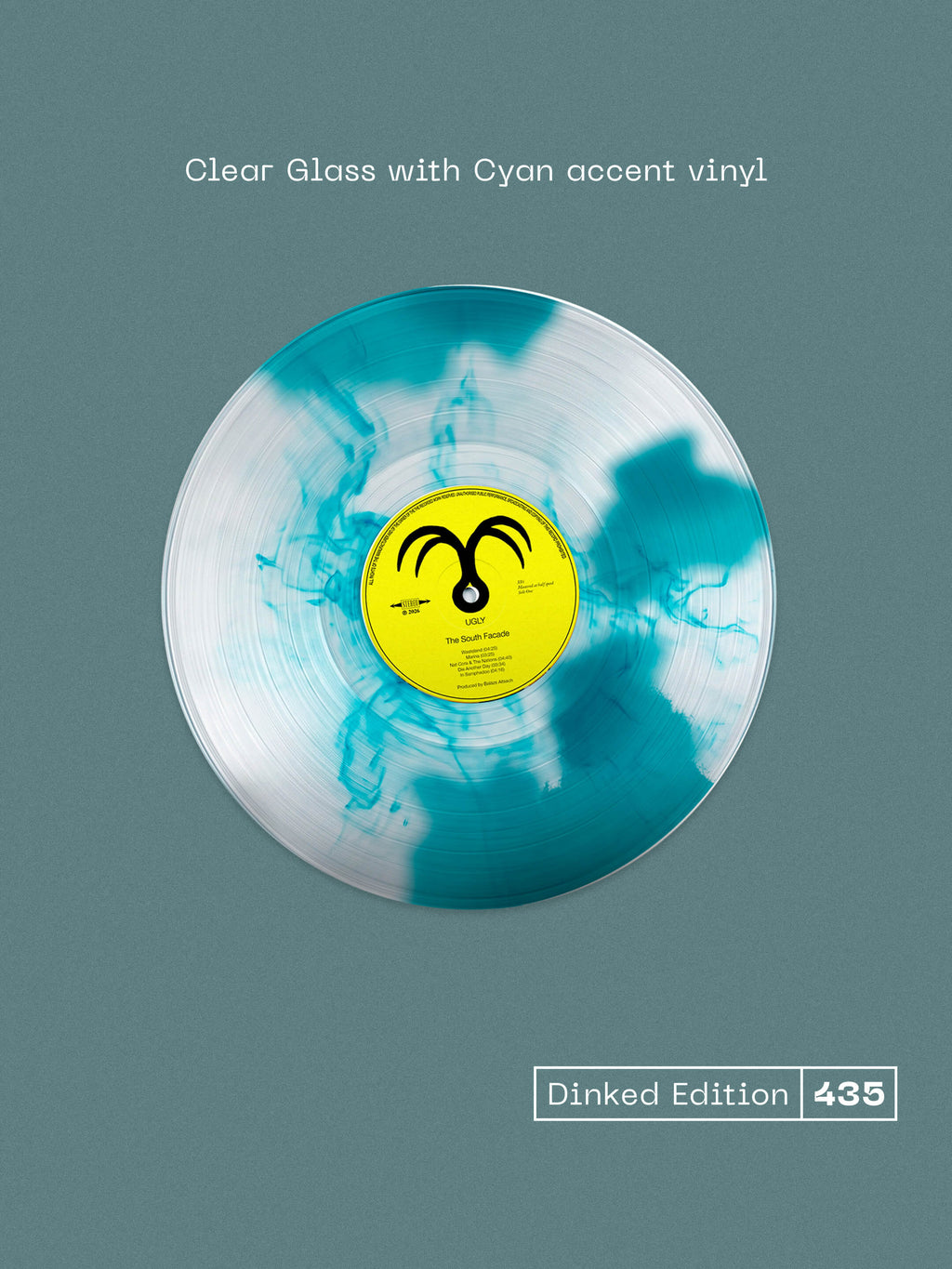 UGLY - THE SOUTH FACADE - DINKED EDITION 435 - CLEAR GLASS WITH CYAN ACCENT VINYL LP + POSTCARD & ART PRINT