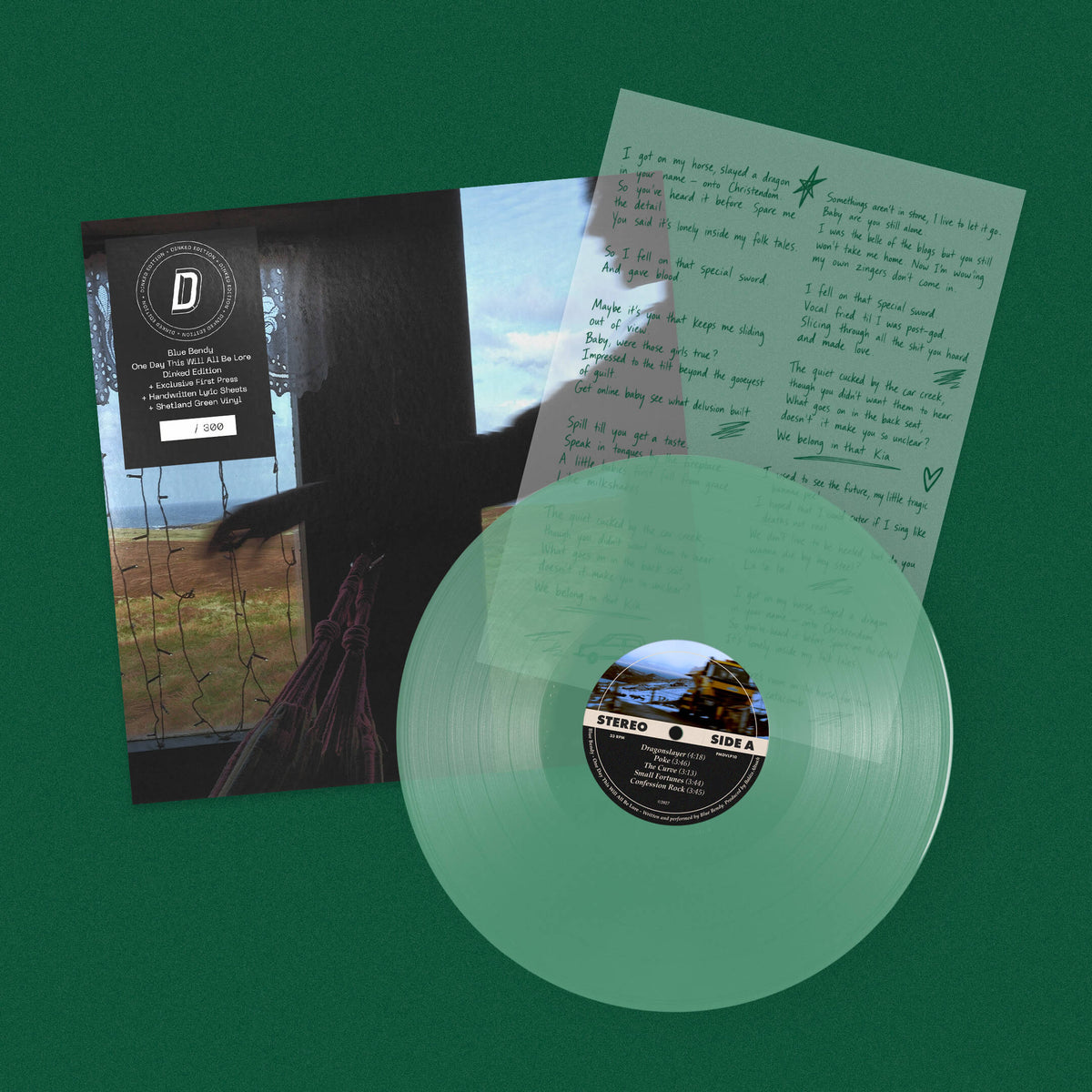 BLUE BENDY - ONE DAY THIS WILL ALL BE LORE - DINKED EDITION 443 - TRANSPARENT GREEN VINYL LP + HAND SCRIBBLED LYRIC SHEET - LIMITED TO 300 COPIES! PRE ORDER OUT 29TH JAN 2027
