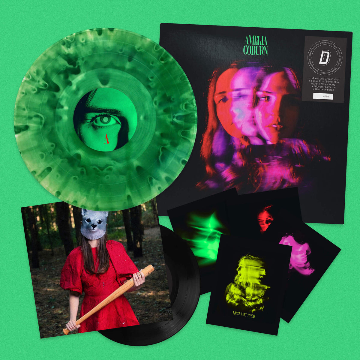 AMELIA COBURN - MYSELF AND OTHER MONSTERS - DINKED EDITION 449 - MONSTROUS GREEN VINYL LP + BONUS 7" & SIGNED POSTCARDS - PRE ORDER OUT 5TH MARCH 2027
