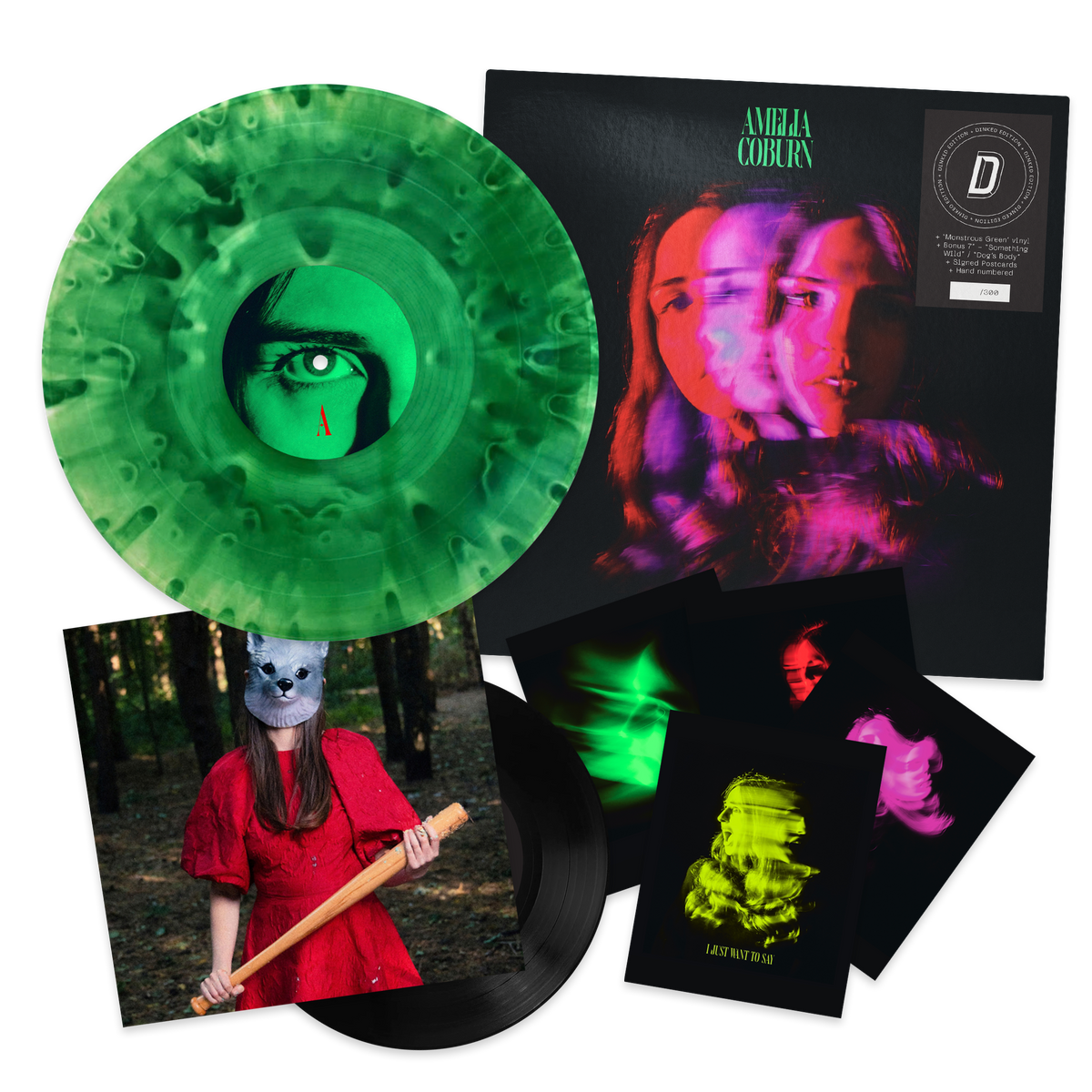 AMELIA COBURN - MYSELF AND OTHER MONSTERS - DINKED EDITION 449 - MONSTROUS GREEN VINYL LP + BONUS 7" & SIGNED POSTCARDS - PRE ORDER OUT 5TH MARCH 2027
