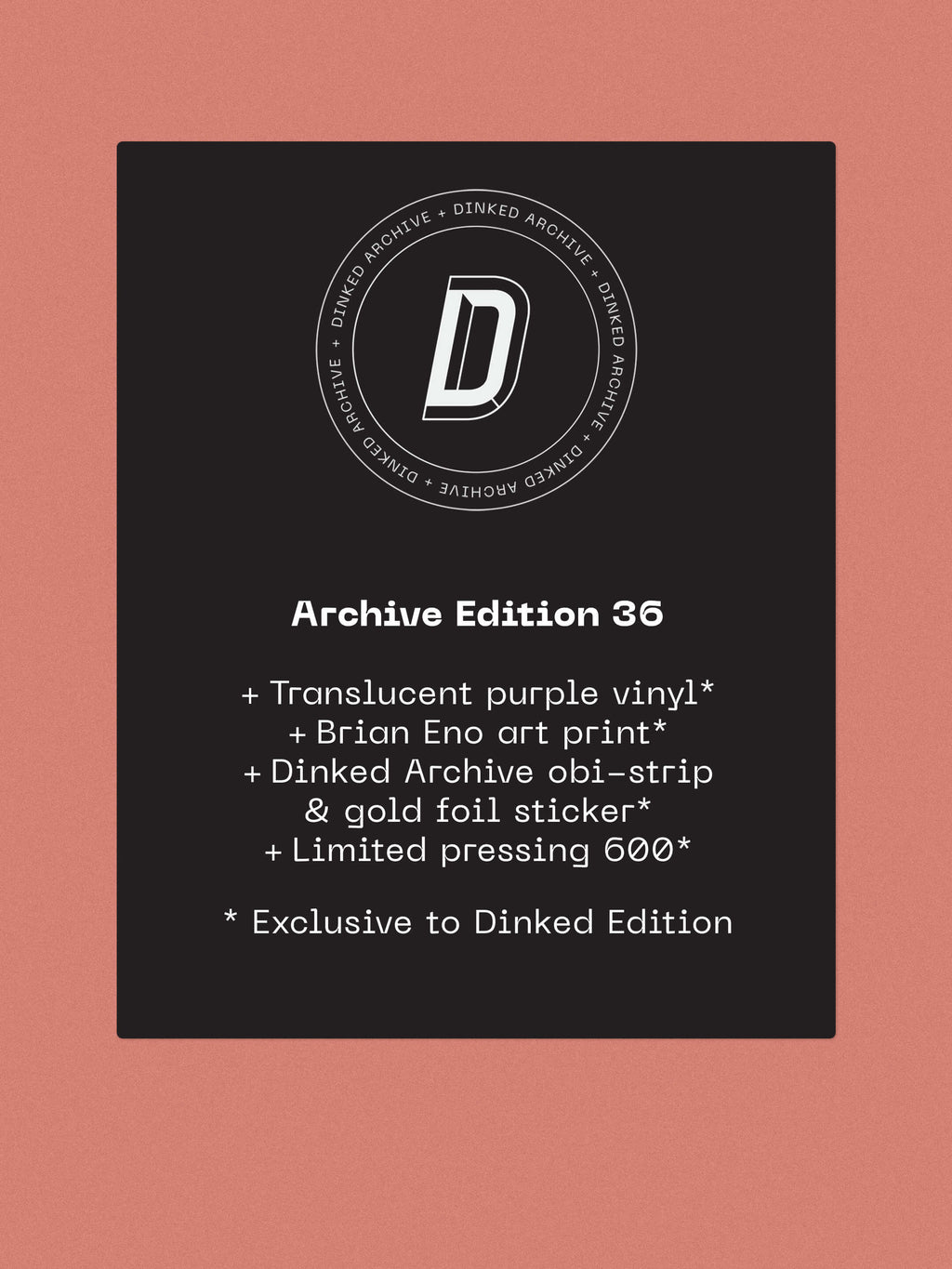 BRIAN ENO - ANOTHER DAY ON EARTH - DINKED ARCHIVE EDITION 36 - TRANSLUCENT PURPLE VINYL LP + ART PRINT - LIMITED TO 600 COPIES!