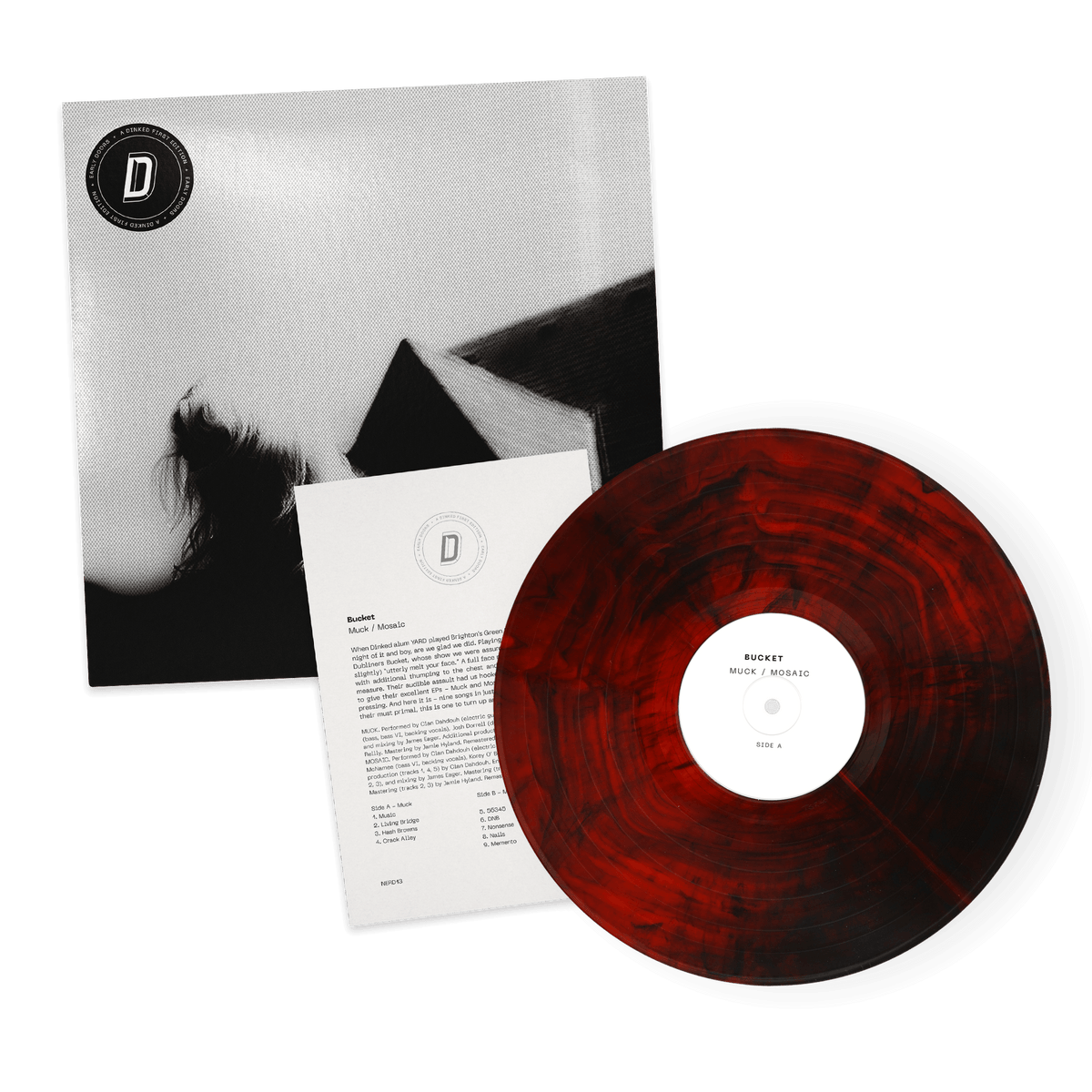 BUCKET - MUCK / MOSAIC - DINKED EARLY DOORS EDITION 13 - BLACK & RED MARBLE VINYL - NUMBERED & DEBOSSED A5 INSERT LIMITED TO 400 COPIES - PRE ORDER OUT 13TH NOV 2026
