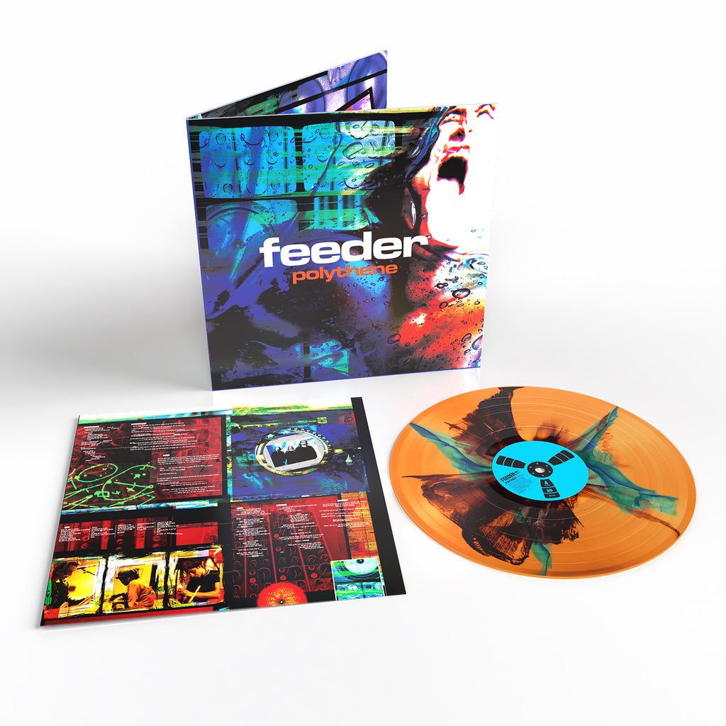 FEEDER - POLYTHENE 30TH ANNIVERSARY - LIMITED EDITION TRANSPARENT ORANGE WITH BLACK & BLUE INKPLOSION VINYL LP - PRE ORDER OUT 20TH NOV 2026