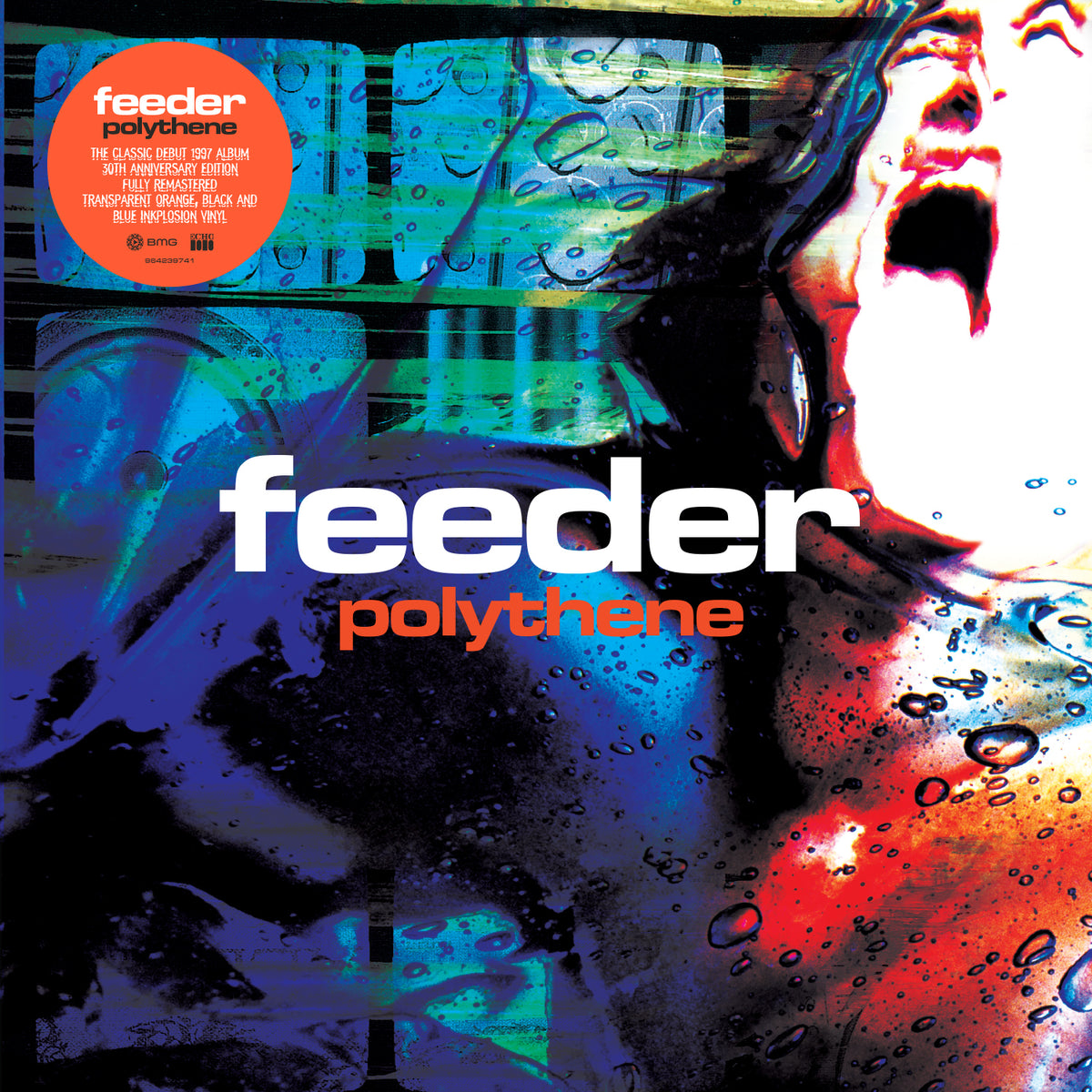 FEEDER - POLYTHENE 30TH ANNIVERSARY - LIMITED EDITION TRANSPARENT ORANGE WITH BLACK & BLUE INKPLOSION VINYL LP - PRE ORDER OUT 20TH NOV 2026