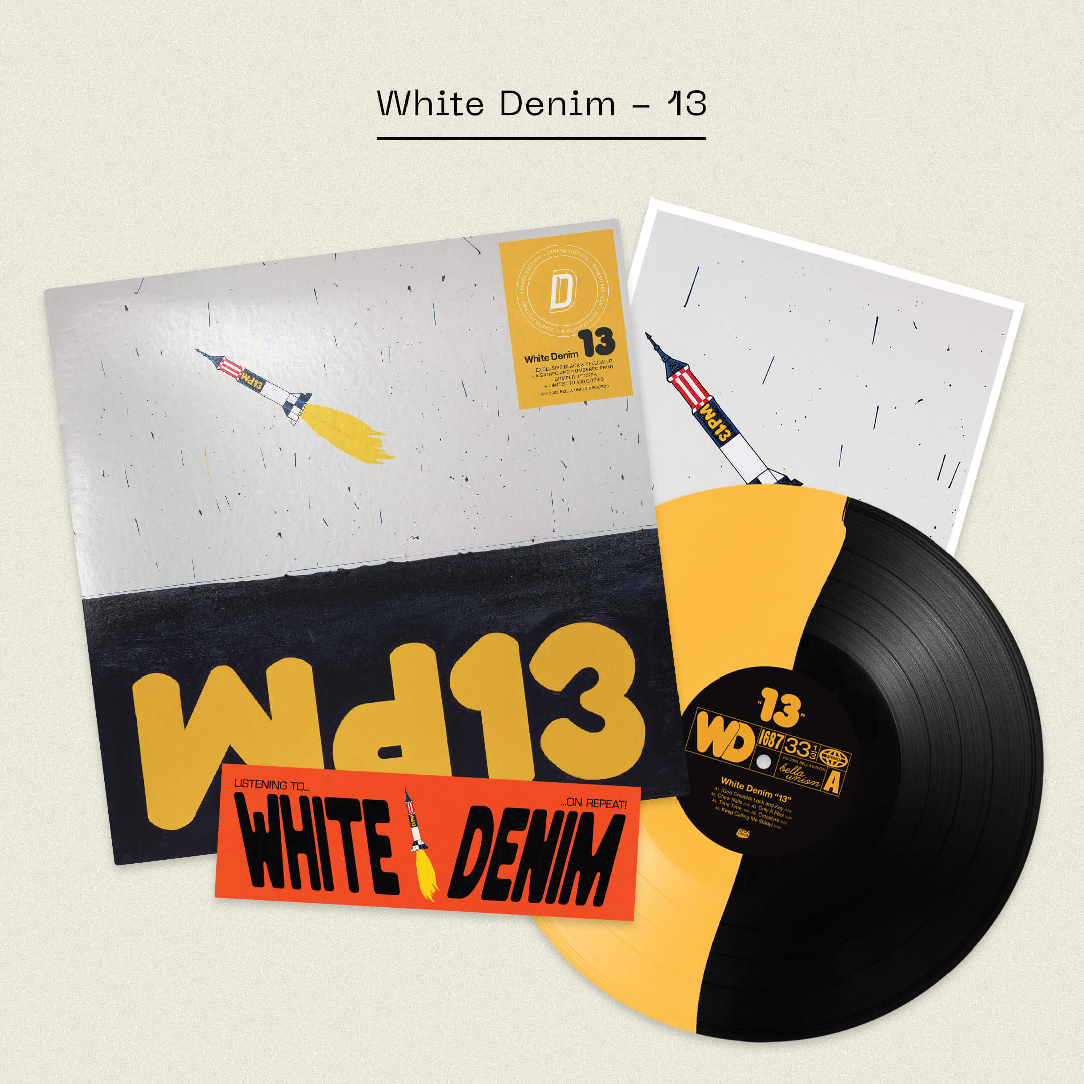 WHITE DENIM - 13 - DINKED EDITION BLACK & YELLOW SPLIT VINYL LP