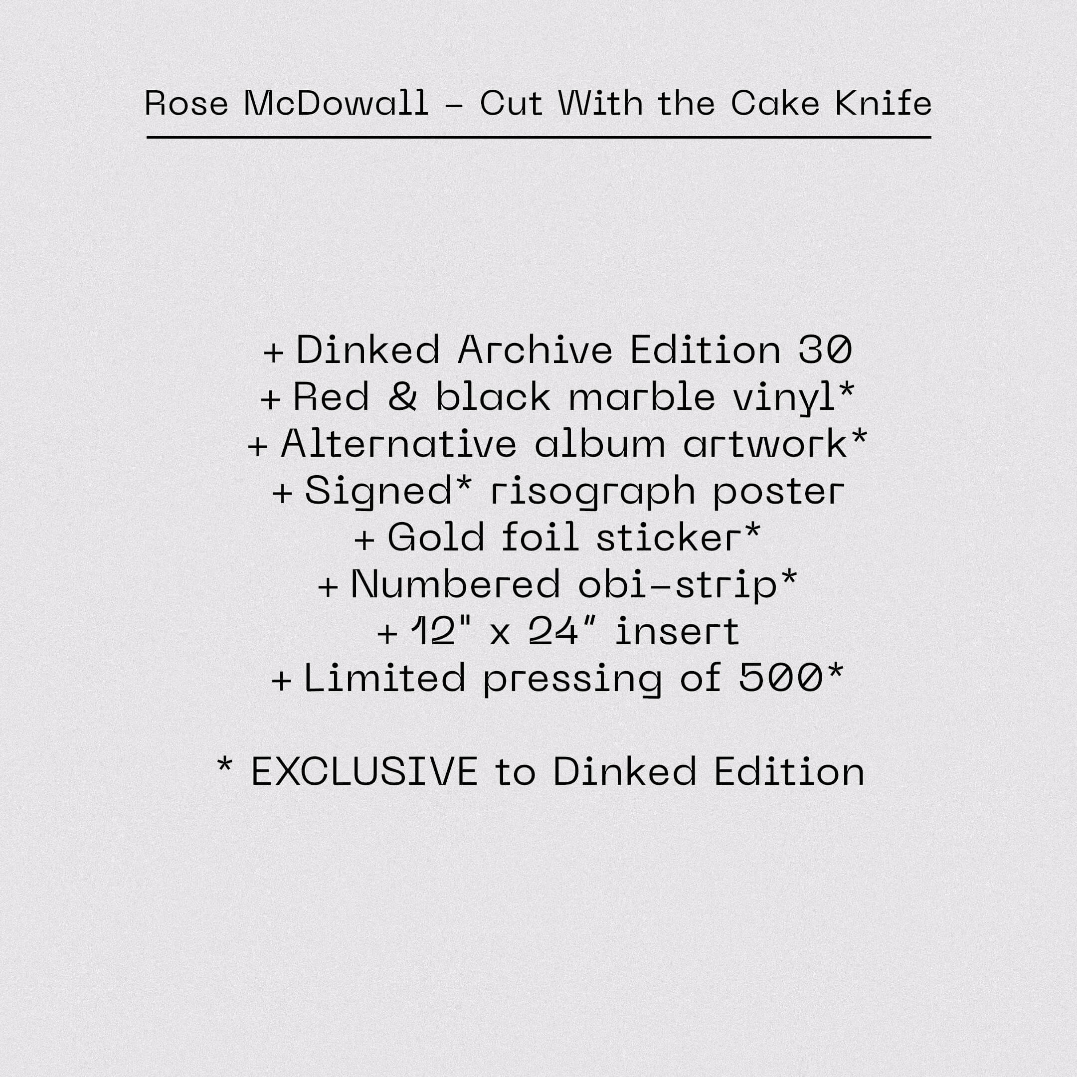 ROSE MCDOWALL - CUT WITH THE CAKE KNIFE - DINKED ARCHIVE EDITION RED & BLACK MARBLE VINYL LP