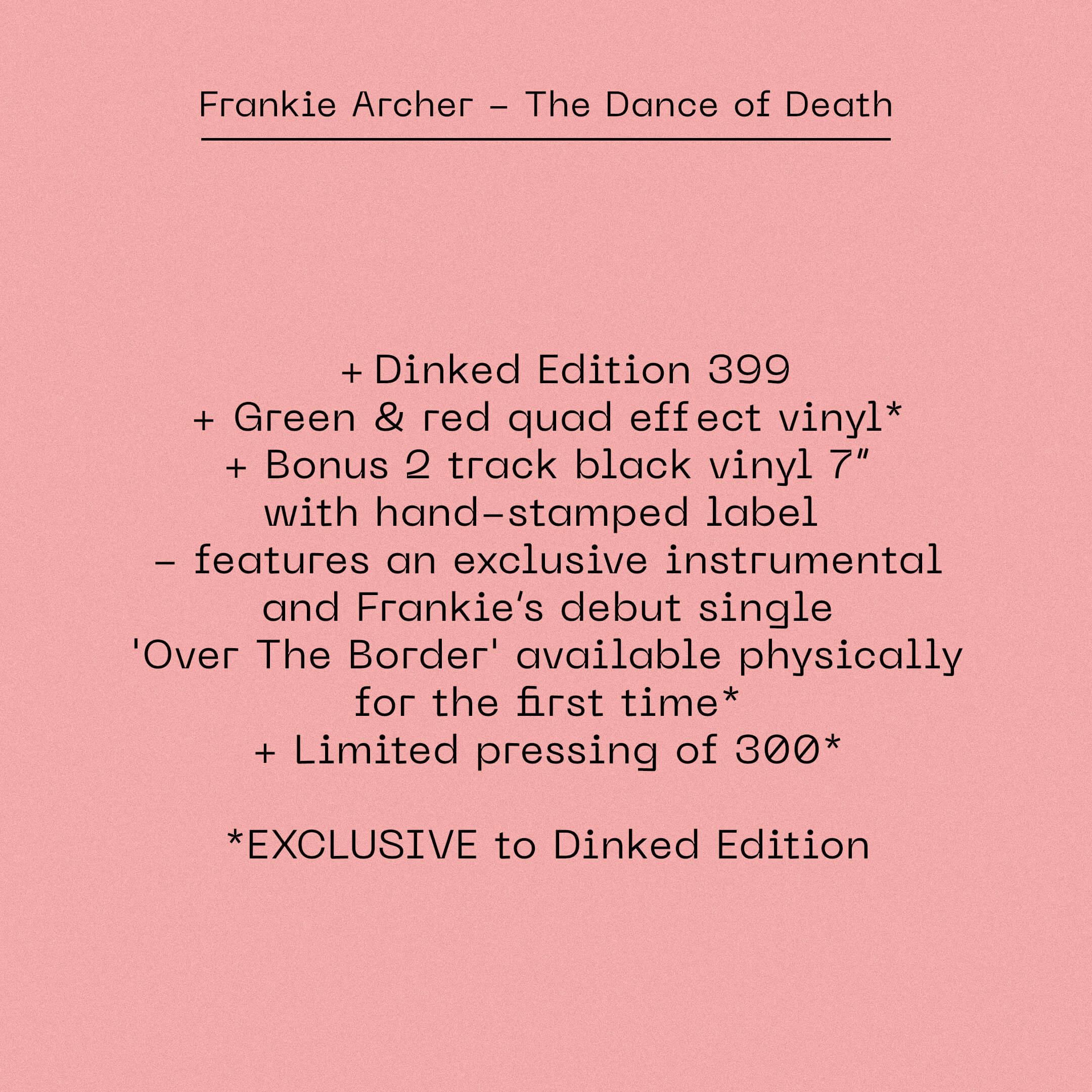 FRANKIE ARCHER - THE DANCE OF DEATH - DINKED EDITION 399 GREEN & RED QUAD EFFECT VINYL LP + BONUS 7”