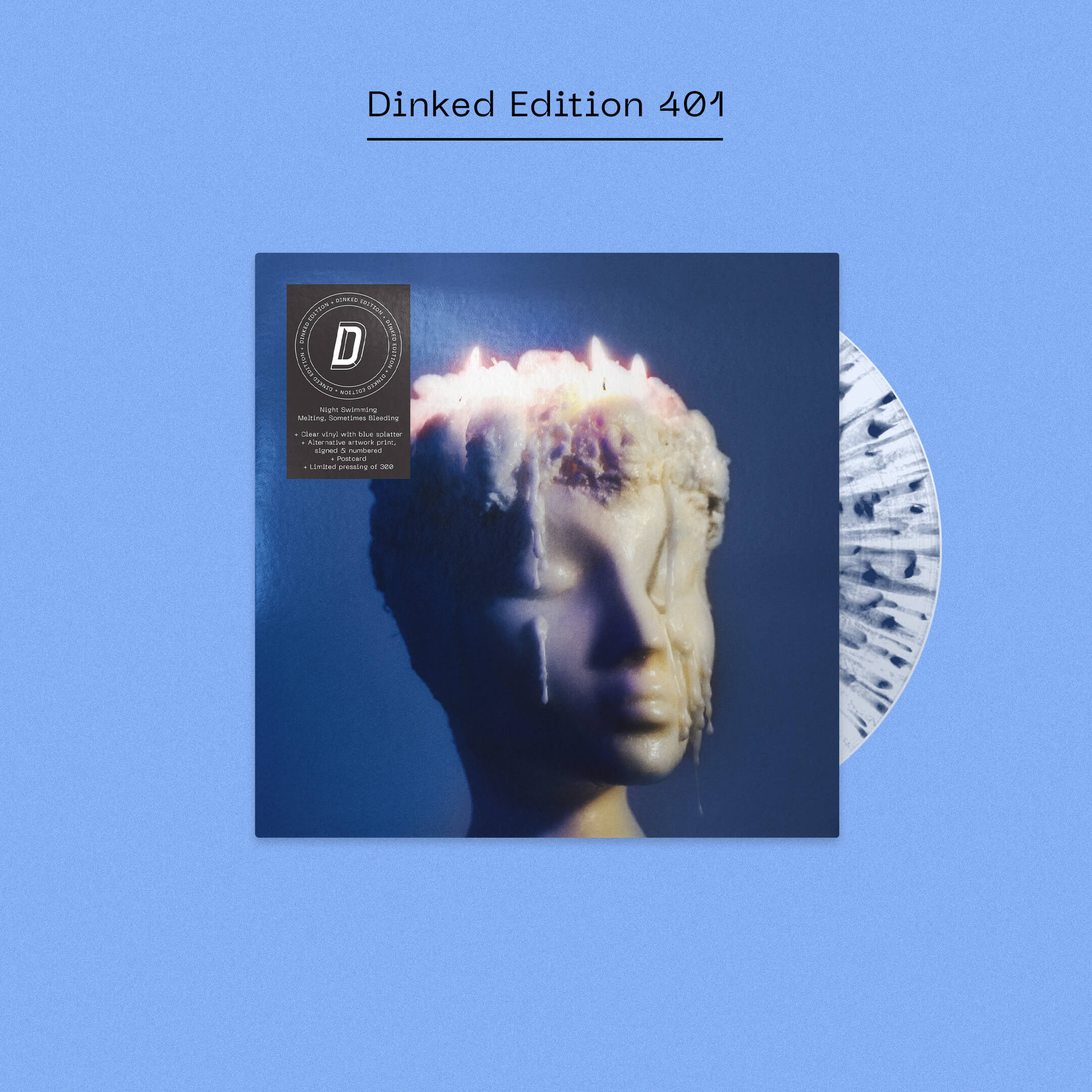 NIGHT SWIMMING - MELTING, SOMETIMES BLEEDING - DINKED EDITION 401 CLEAR VINYL WITH BLUE SPLATTER EP