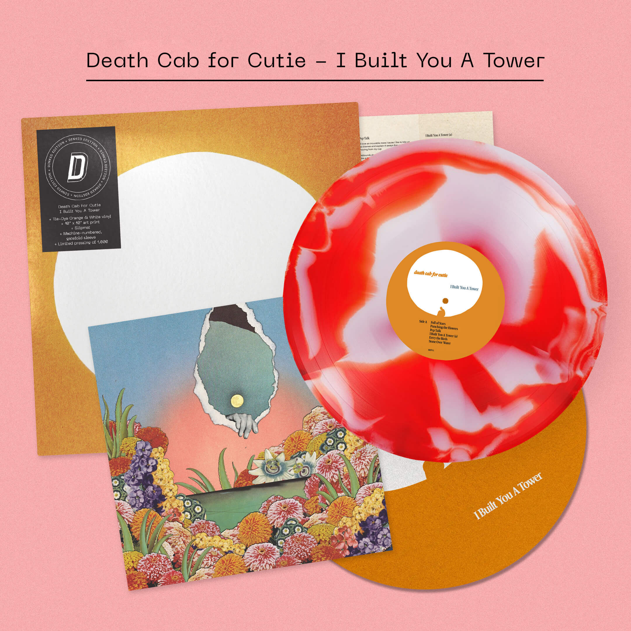 DEATH CAB FOR CUTIE - I BUILT YOU A TOWER - DINKED EDITION 402 - TIE-DIE ORANGE & WHITE VINYL LP + SLIPMAT + ART PRINT