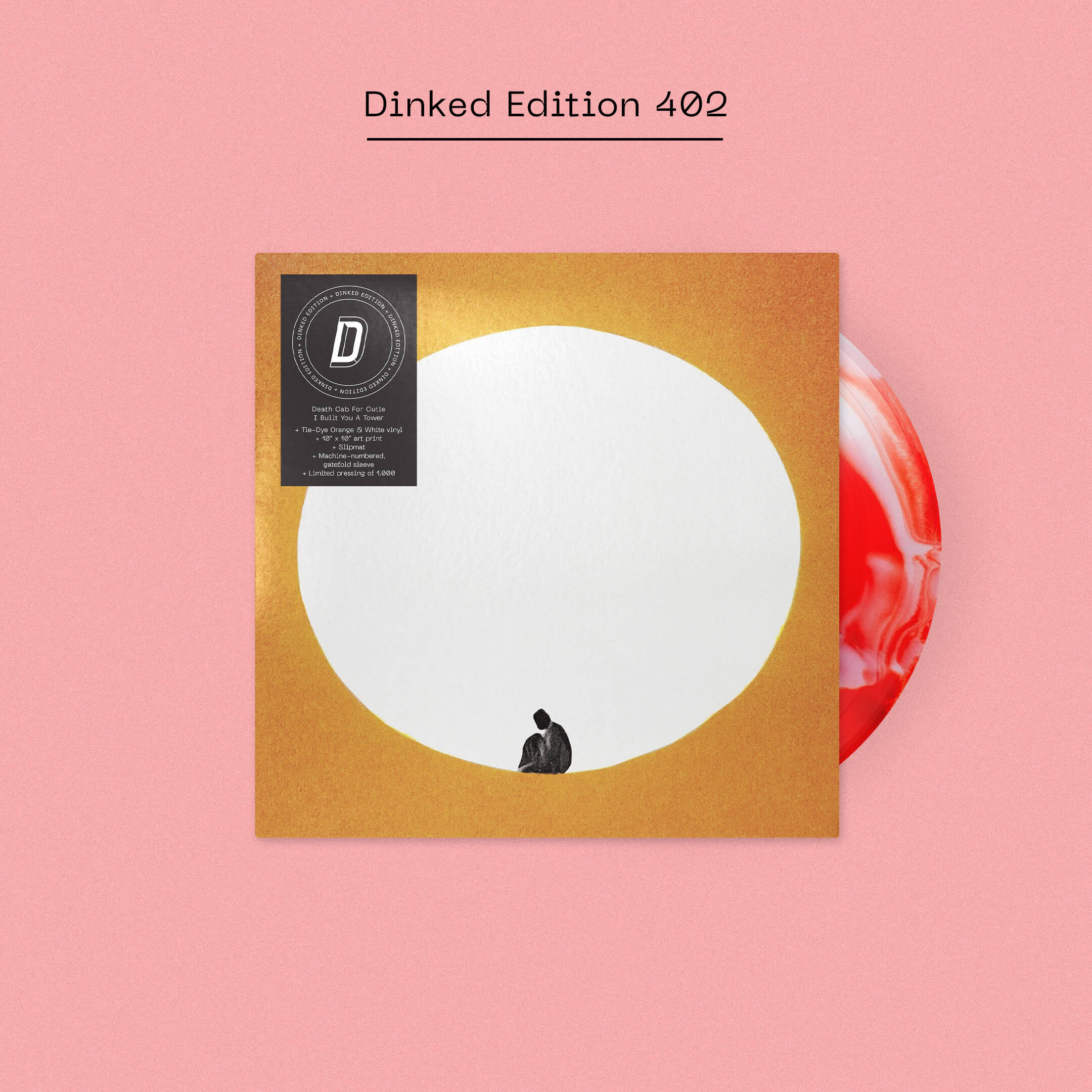 DEATH CAB FOR CUTIE - I BUILT YOU A TOWER - DINKED EDITION 402 - TIE-DIE ORANGE & WHITE VINYL LP + SLIPMAT + ART PRINT