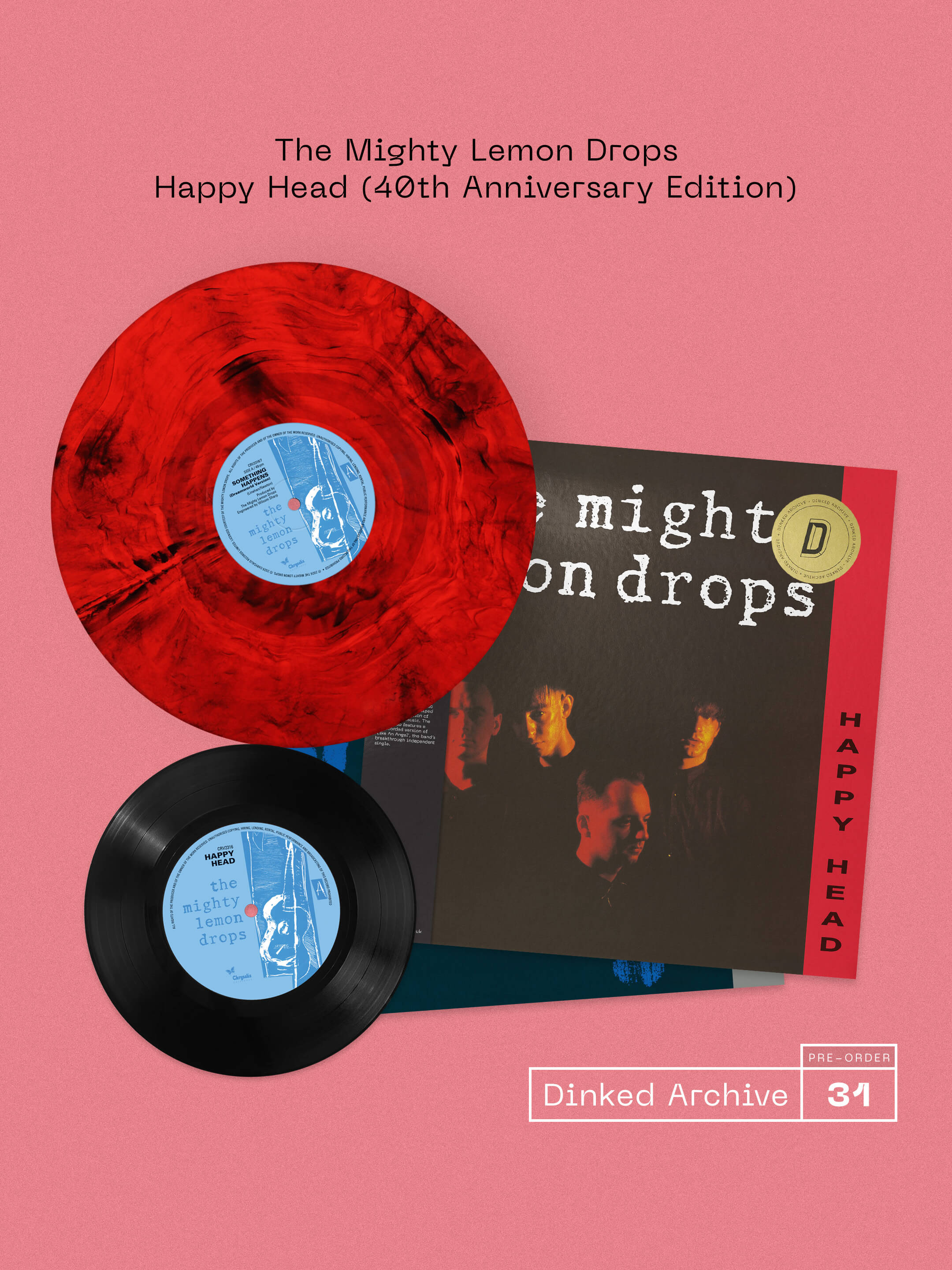THE MIGHTY LEMON DROPS - HAPPY HEAD (40th ANNIVERSARY) - DINKED ARCHIVE EDITION 31 RED & BLACK MARBLE VINYL LP + 7”