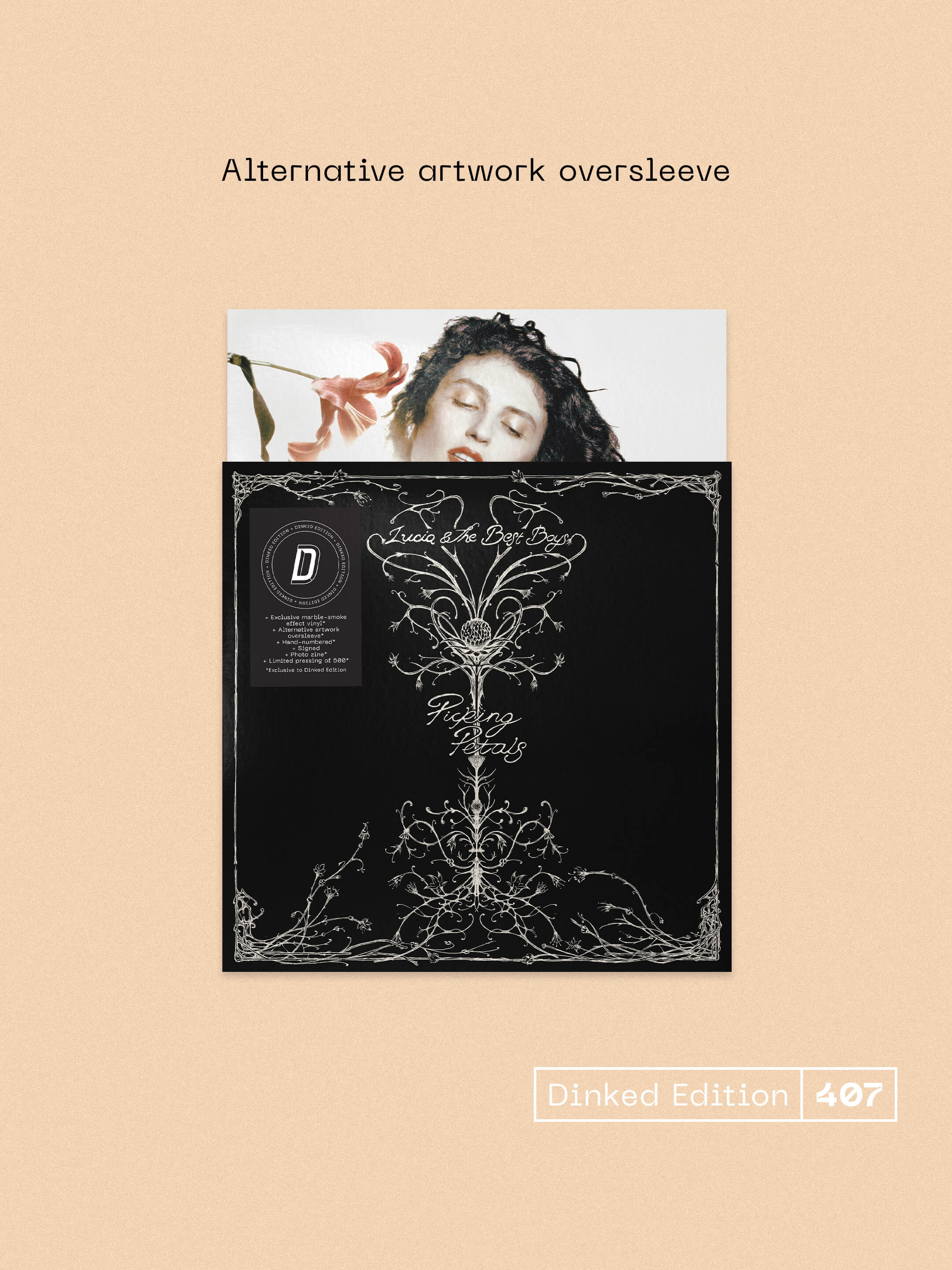 LUCIA AND THE BEST BOYS - PICKING PETALS - DINKED EDITION 407 - CREAM & BLACK MARBLE VINYL LP + BONUS ZINE
