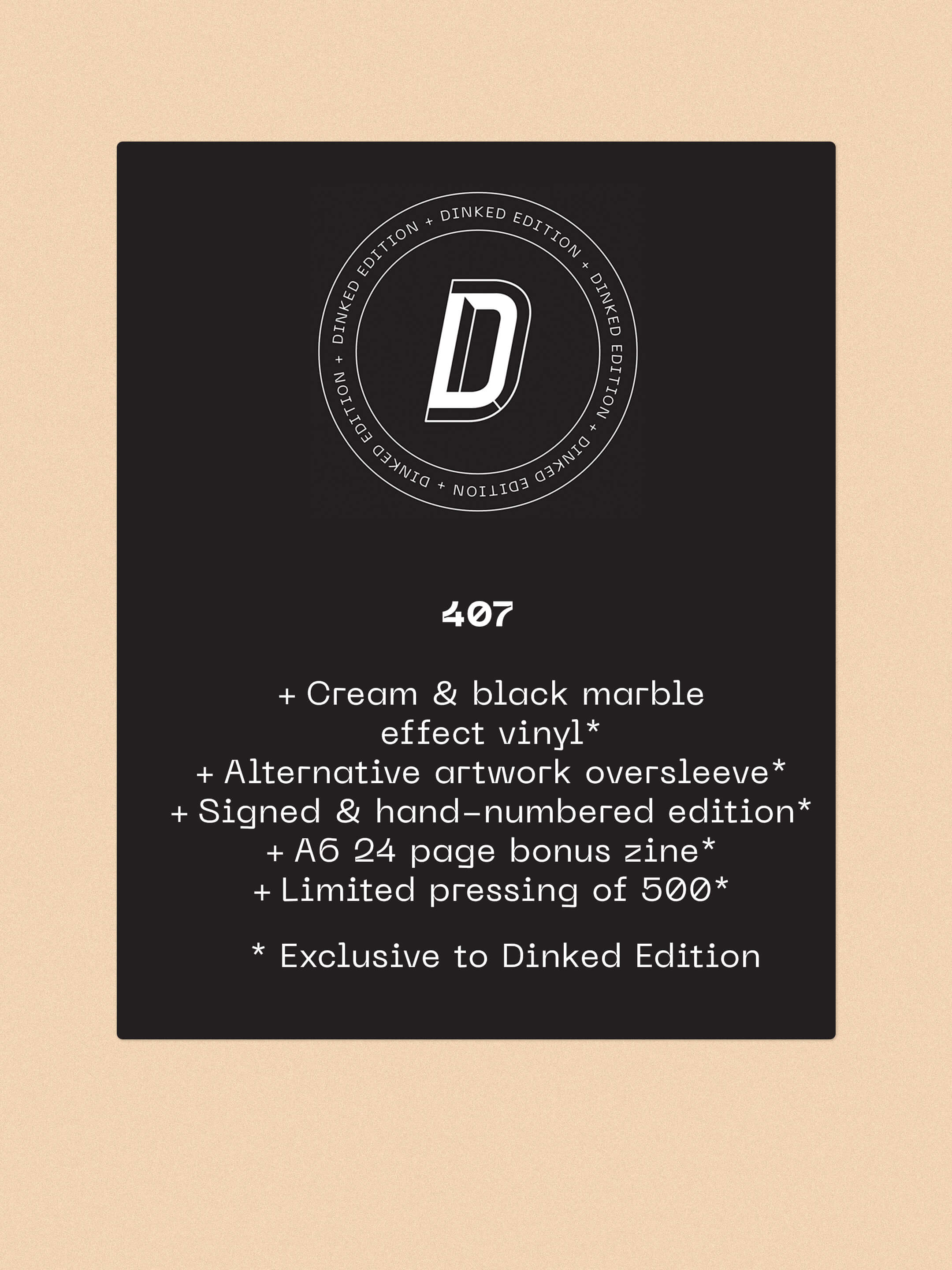 LUCIA AND THE BEST BOYS - PICKING PETALS - DINKED EDITION 407 - CREAM & BLACK MARBLE VINYL LP + BONUS ZINE