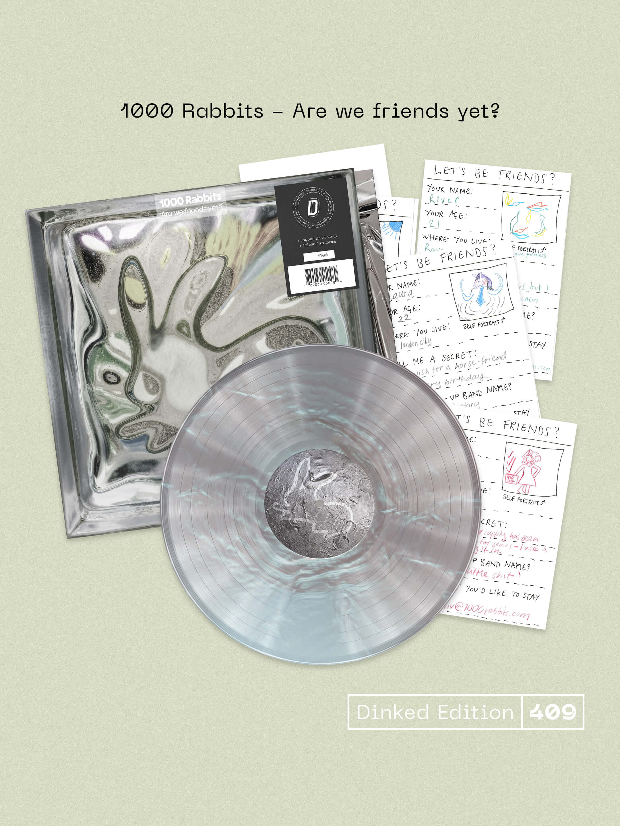 1000 RABBITS - ARE WE FRIENDS YET? - DINKED EDITION 409 - PEARL LAGOON COLOUR VINYL EP