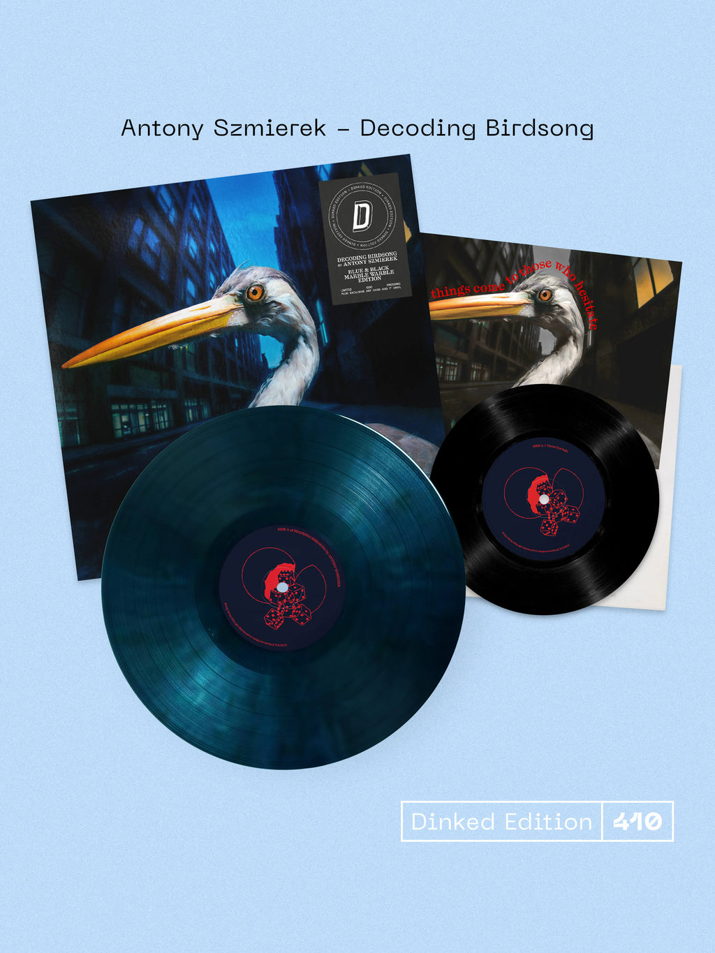 ANTONY SZMIEREK - DECODING BIRDSONG - DINKED EDITION 410 - BLUE & BLACK MARBLE WARBLE VINYL LP + 7” & SIGNED ART CARD