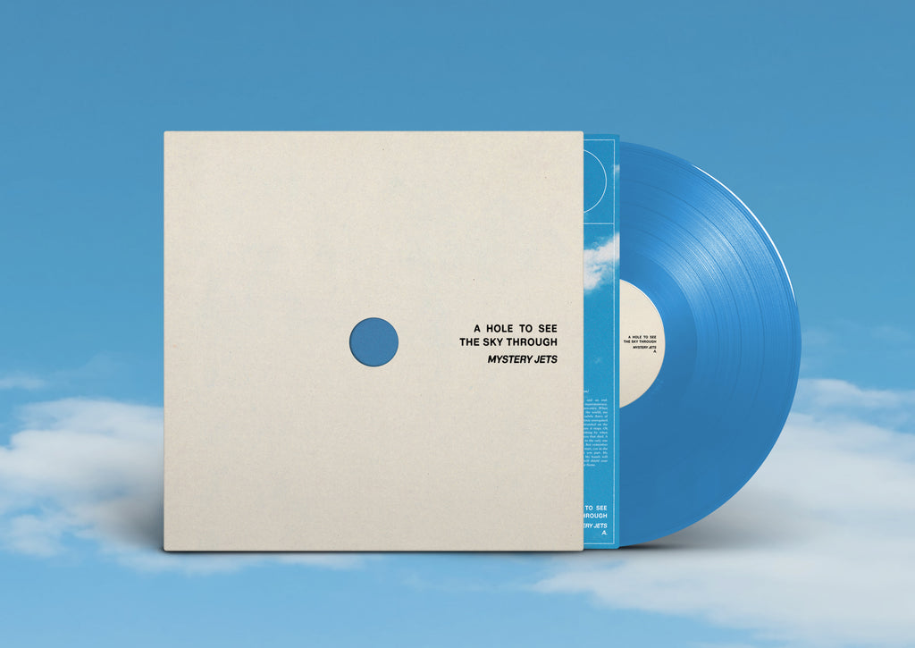 MYSTERY JETS - A HOLE TO SEE THE SKY THROUGH - DINKED EDITION 414 - BLUE & WHITE SKY BURST VINYL LP +’SIGNED POSTCARD