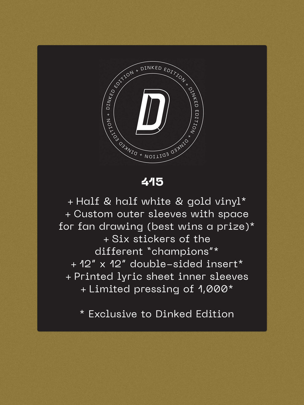 GETDOWN SERVICES - MASSIVE CHAMPION - DINKED EDITION 415 - WHITE & GOLD VINYL LP + STICKERS & PRINTED INSERT