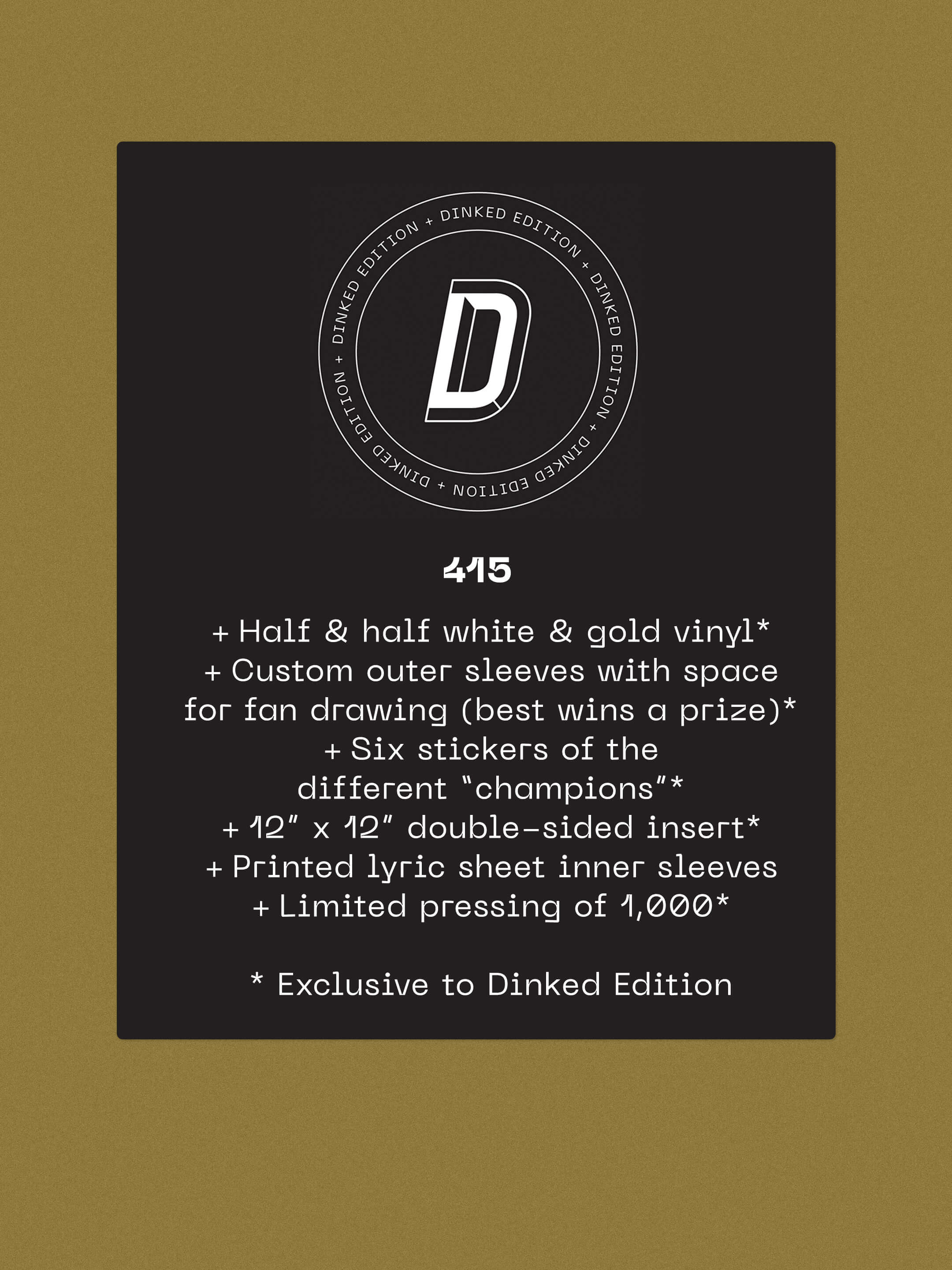 GETDOWN SERVICES - MASSIVE CHAMPION - DINKED EDITION 415 - WHITE & GOLD VINYL LP + STICKERS & PRINTED INSERT