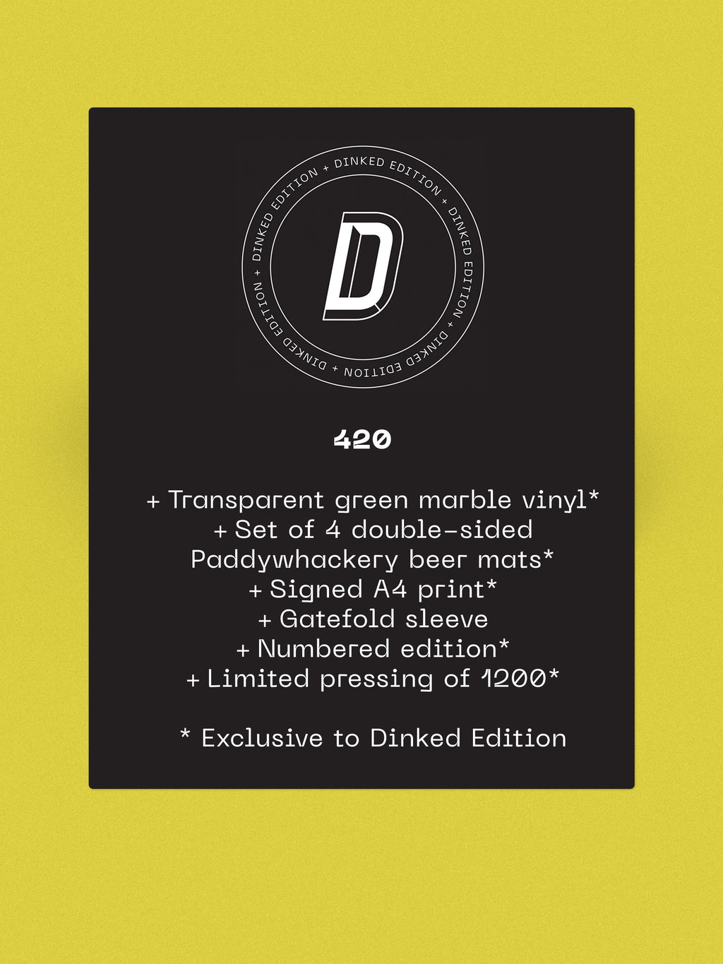 THE MARY WALLOPERS - PADDYWHACKERY - DINKED EDITION 420 - TRANSPARENT GREEN MARBLE VINYL LP + SIGNED PRINT & BEER MATS