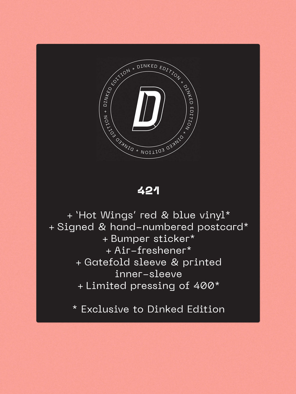 PENELOPE ISLES - 3 - DINKED EDITION 421 - HOT WINGS RED & BLUE VINYL LP + SIGNED POSTCARD + BUMPER STICKER + AIR FRESHENER
