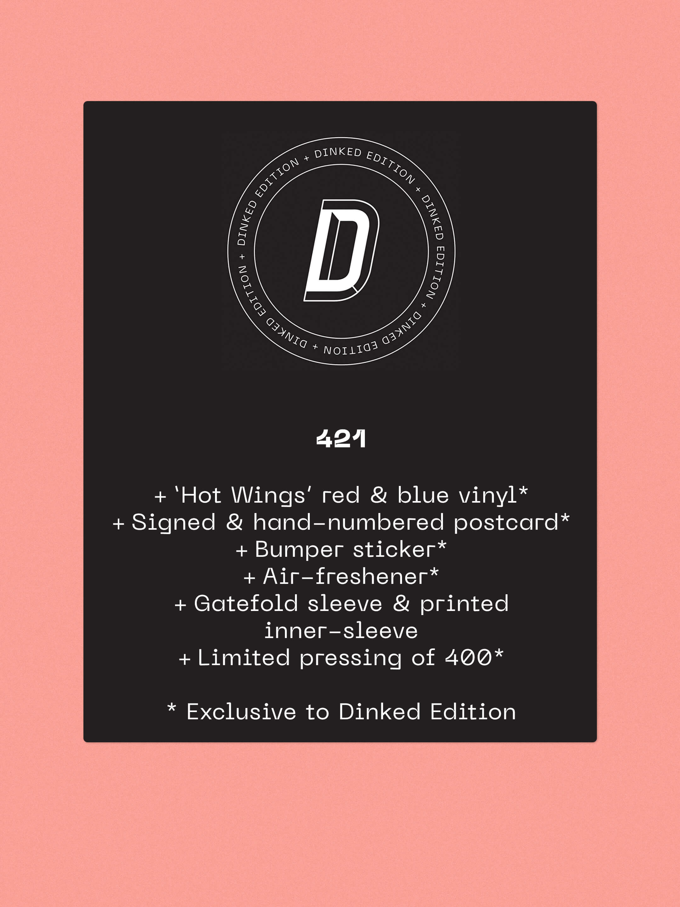 PENELOPE ISLES - 3 - DINKED EDITION 421 - HOT WINGS RED & BLUE VINYL LP + SIGNED POSTCARD + BUMPER STICKER + AIR FRESHENER