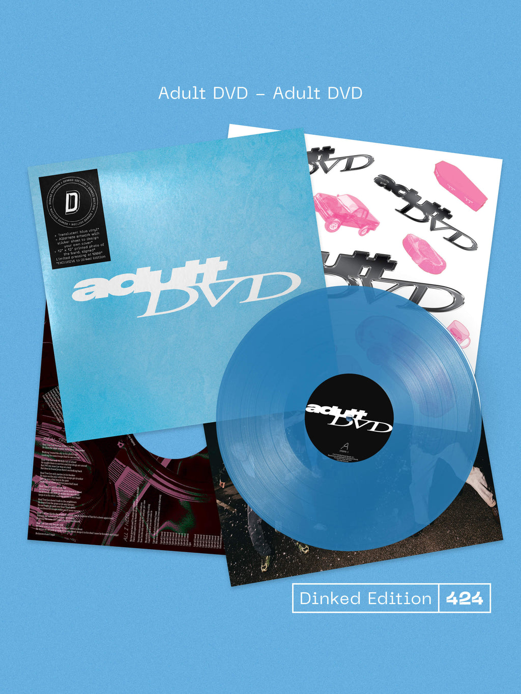 ADULT DVD - ADULT DVD - DINKED EDITION 424 - TRANSPARENT BLUE VINYL LP + STICKER SHEET & SIGNED PHOTO