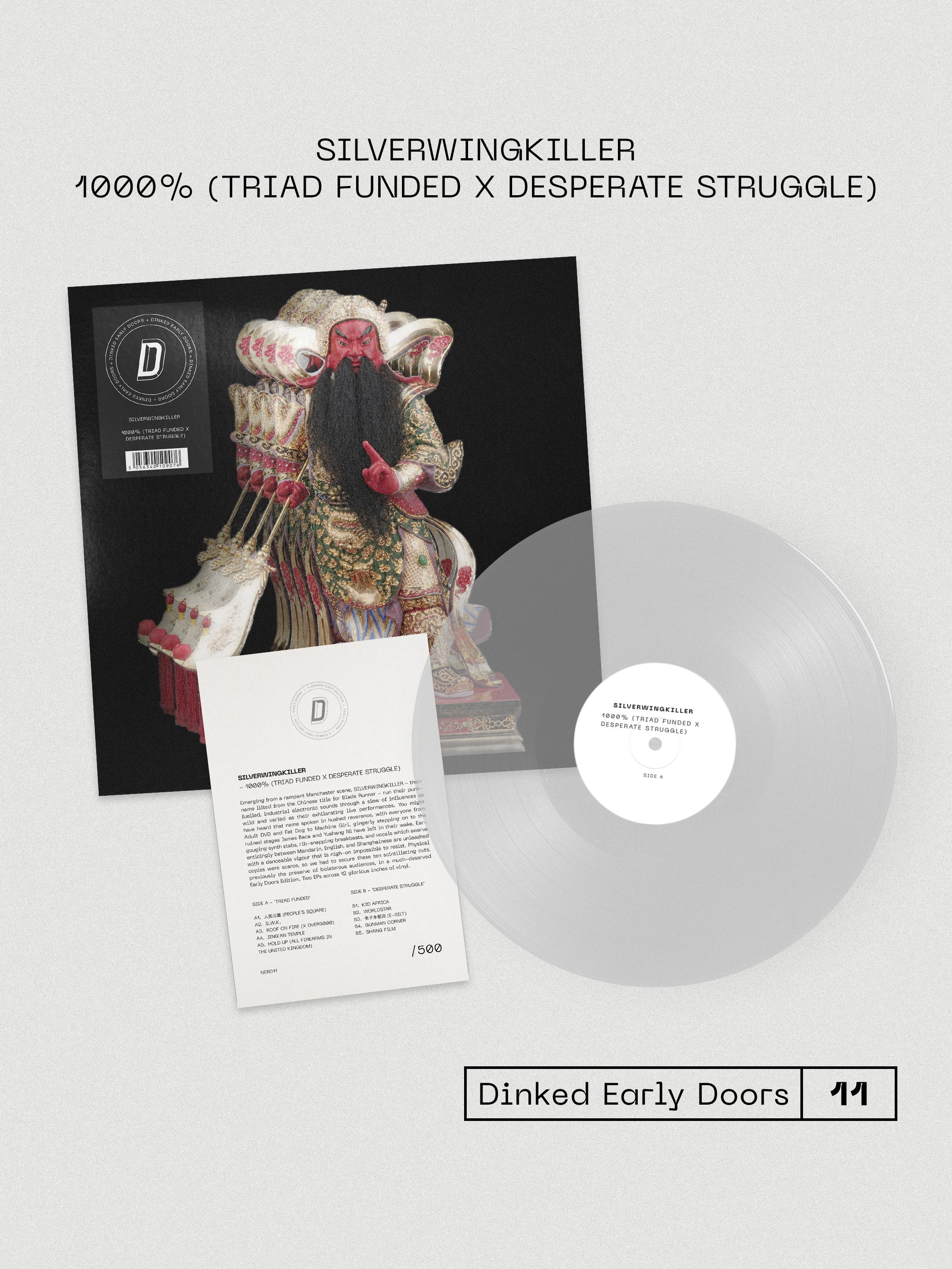SILVERWINGKILLER - 1000% (TRIAD FUNDED X DESPERATE STRUGGLE) - DINKED EARLY DOORS EDITION NUMBER 11 - CRYSTAL CLEAR VINYL LP + SIGNED & NUMBERED INSERT - LTD TO 500 COPIES