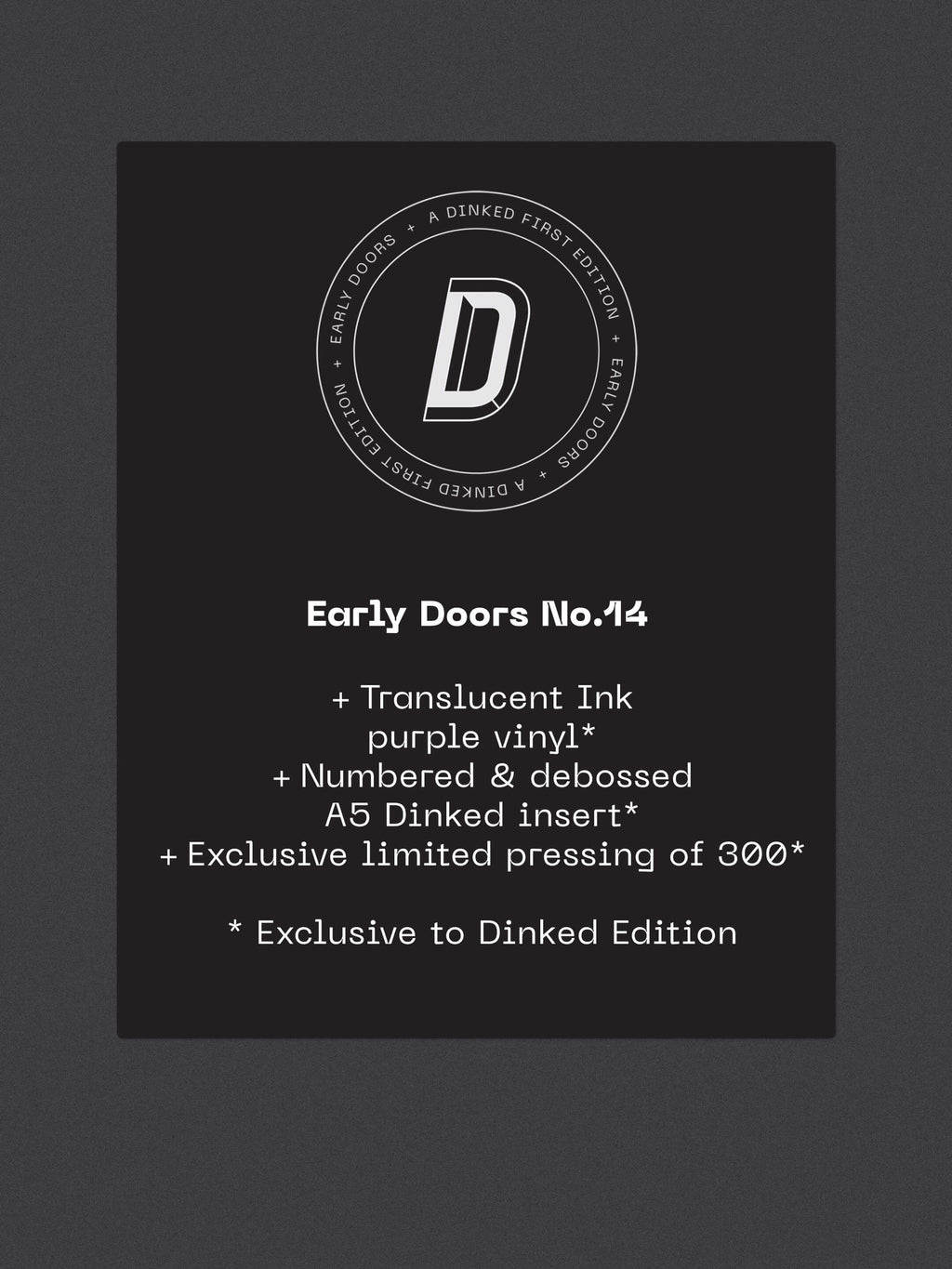 SLATE - THE GRANDFATHER CLOCK - DINKED EARLY DOORS EDITION NUMBER 14 - TRANSLUCENT INK PURPLE VINYL EP + NUMBERED A5 INSERT - PRE ORDER OUT 22ND JANUARY 2027