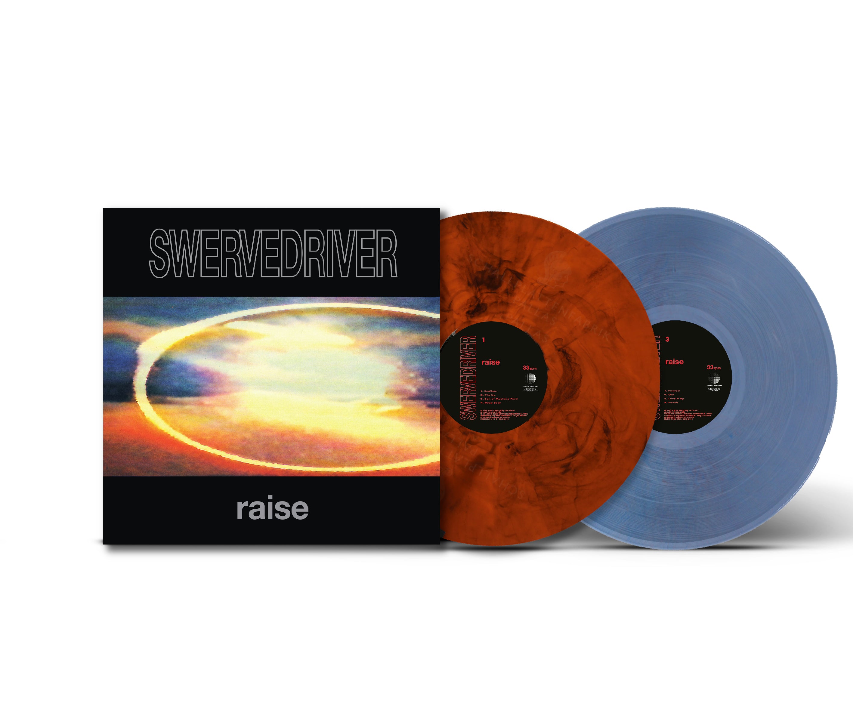 SWERVEDRIVER - RAISE - 35TH ANNIVERSARY LIMITED NEON ORANGE & CLEAR BLUE 2LP VINYL